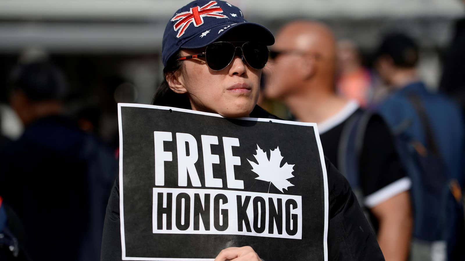 Supporters hold a rally in solidarity with Hong Kong protesters, in Vancouver, British Columbia.
