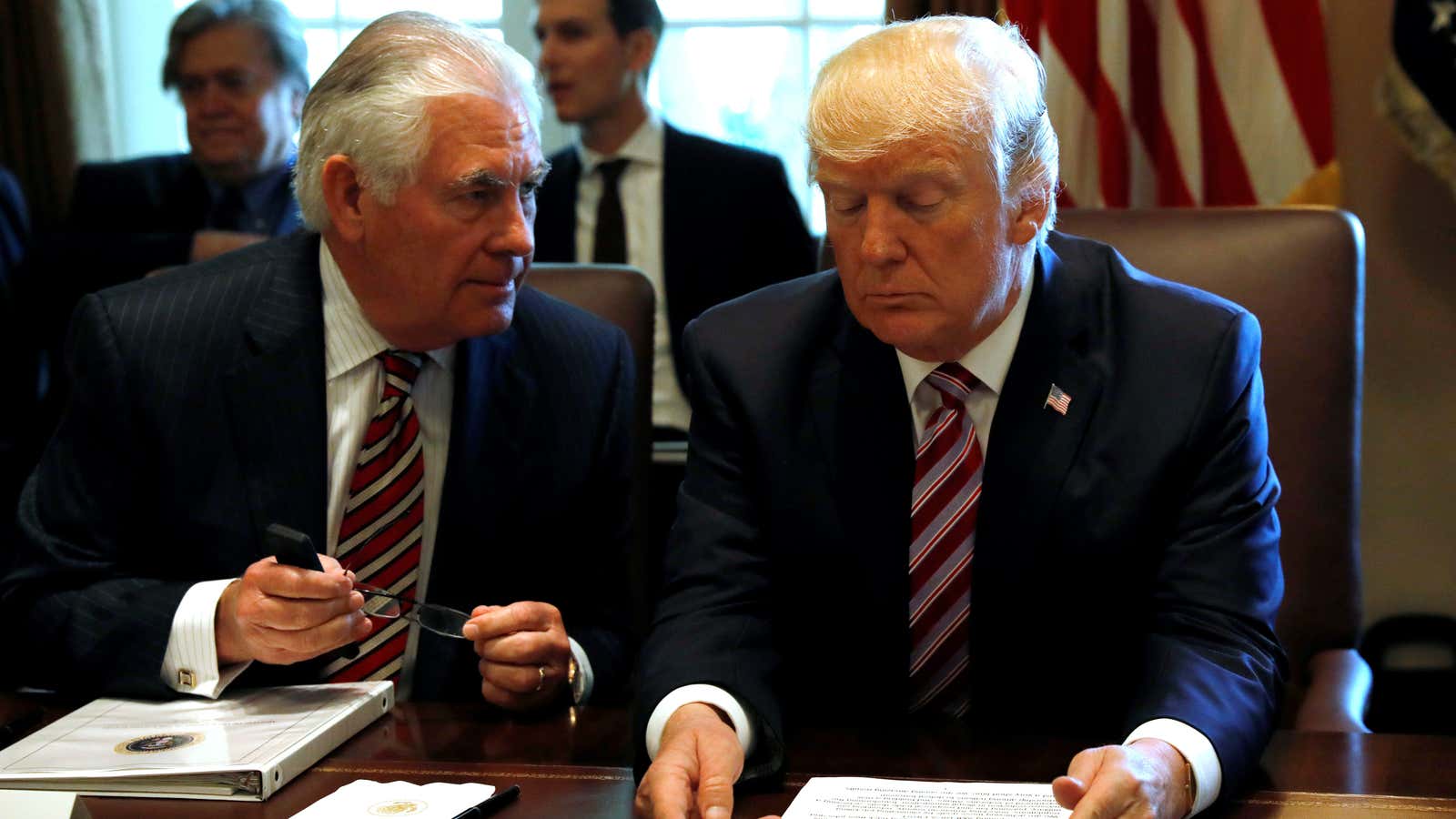 Secretary of state Rex Tillerson (l) holds the key to solving the crisis.
