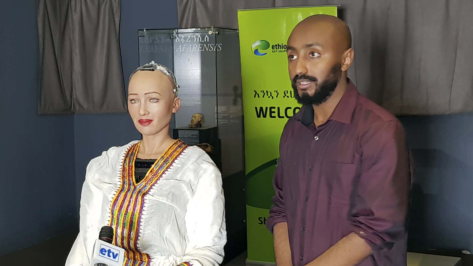 The humanoid robot Sophia was partly developed in Addis Ababa.