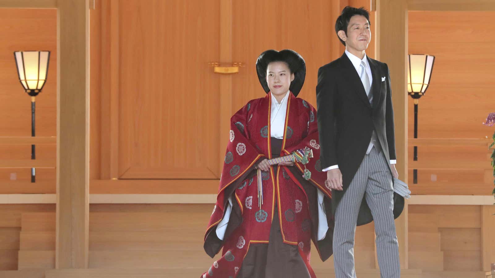 Princess Ayako and her husband Kei Moriya at the Meiji Shrine in Tokyo, Japan.