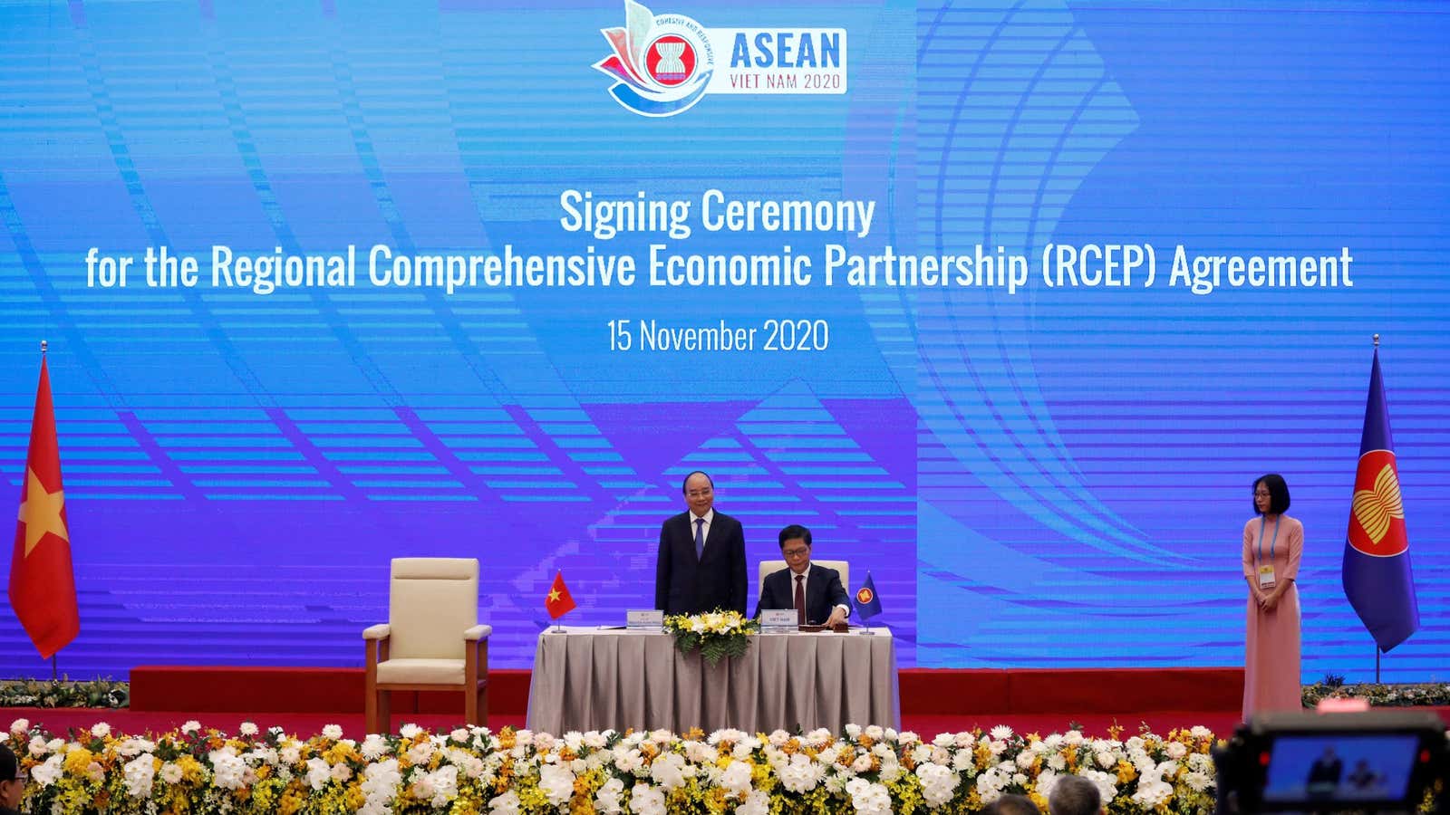 The signing ceremony of the Regional Comprehensive Economic Partnership (RCEP) Agreement in Hanoi, Vietnam on Nov. 15, 2020.