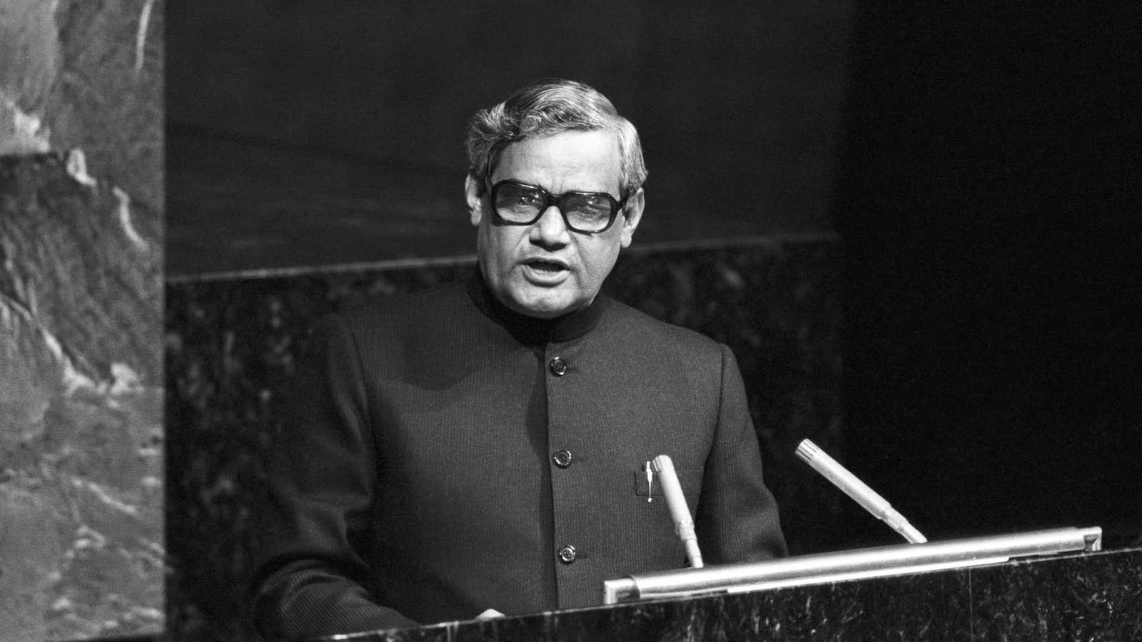 Atal Bihari Vajpayee, then India’s foreign minister, addressing the Assembly on Oct. 04, 1977.