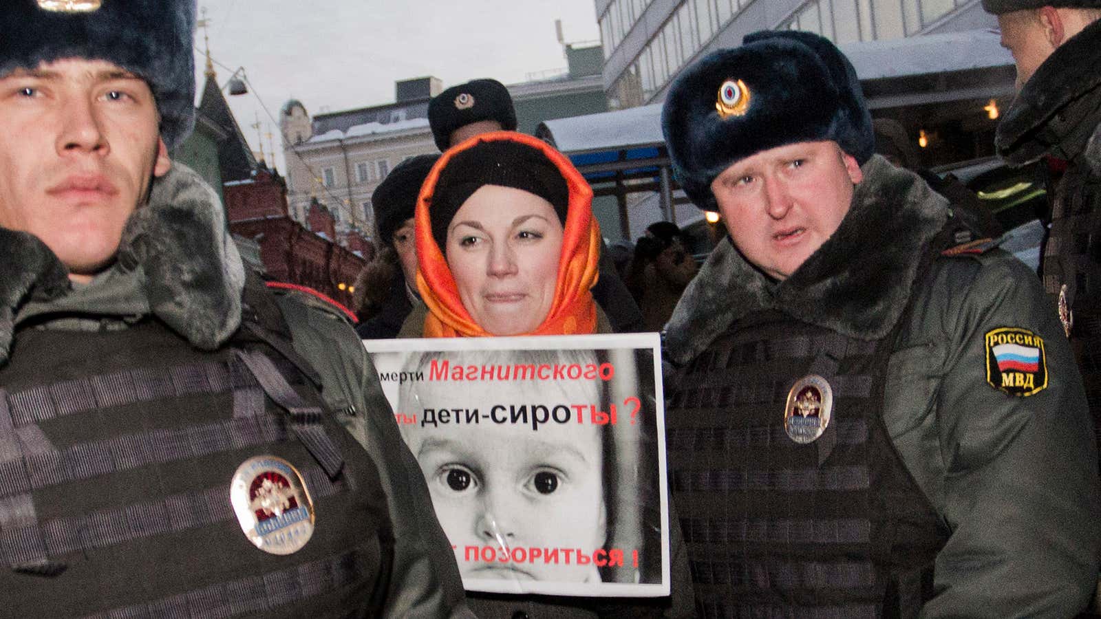 Protest in Moscow against anti-US legislation.