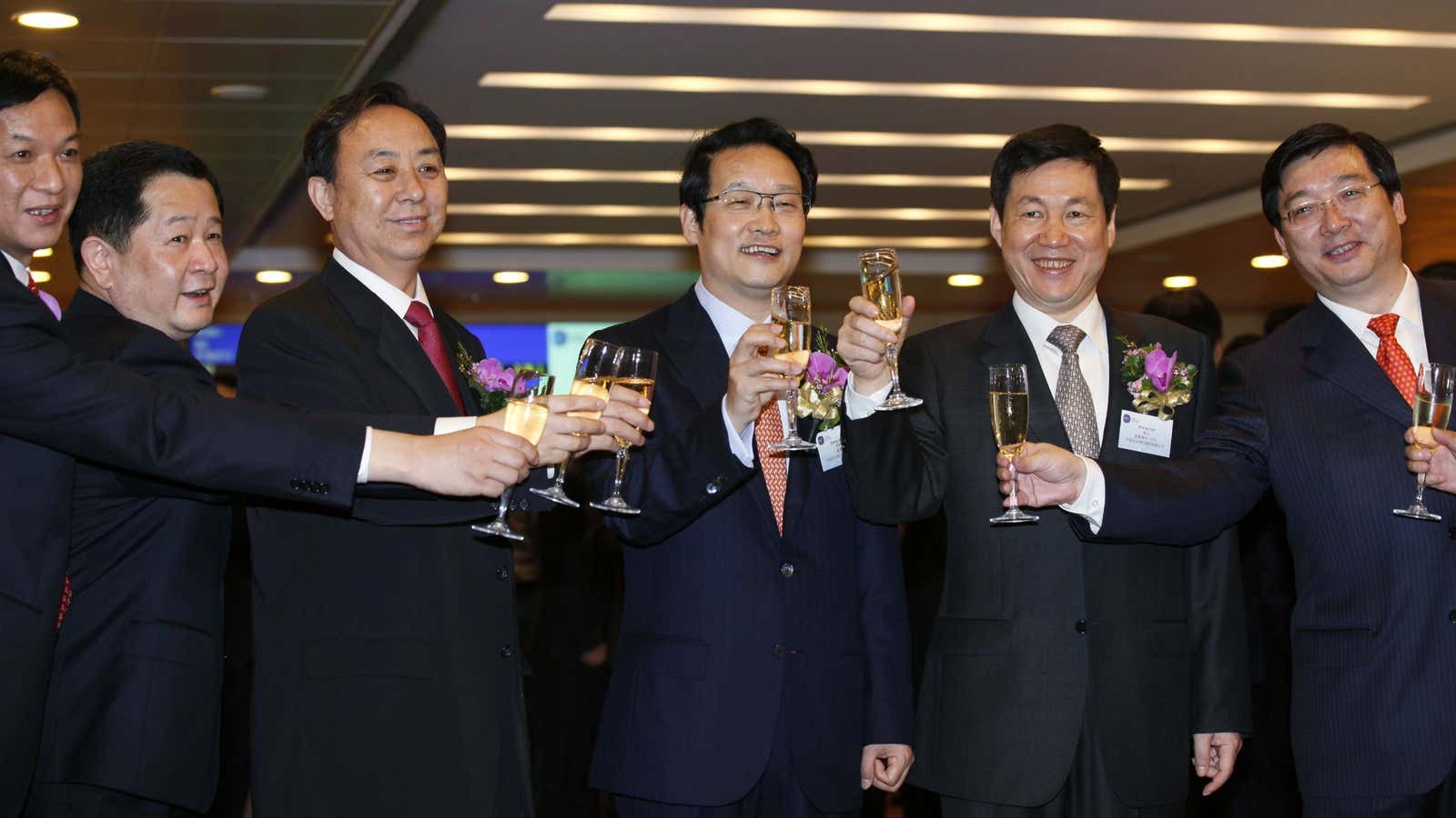 Who needs women? Agricultural Bank of China’s officials celebrate their HKSE listing.