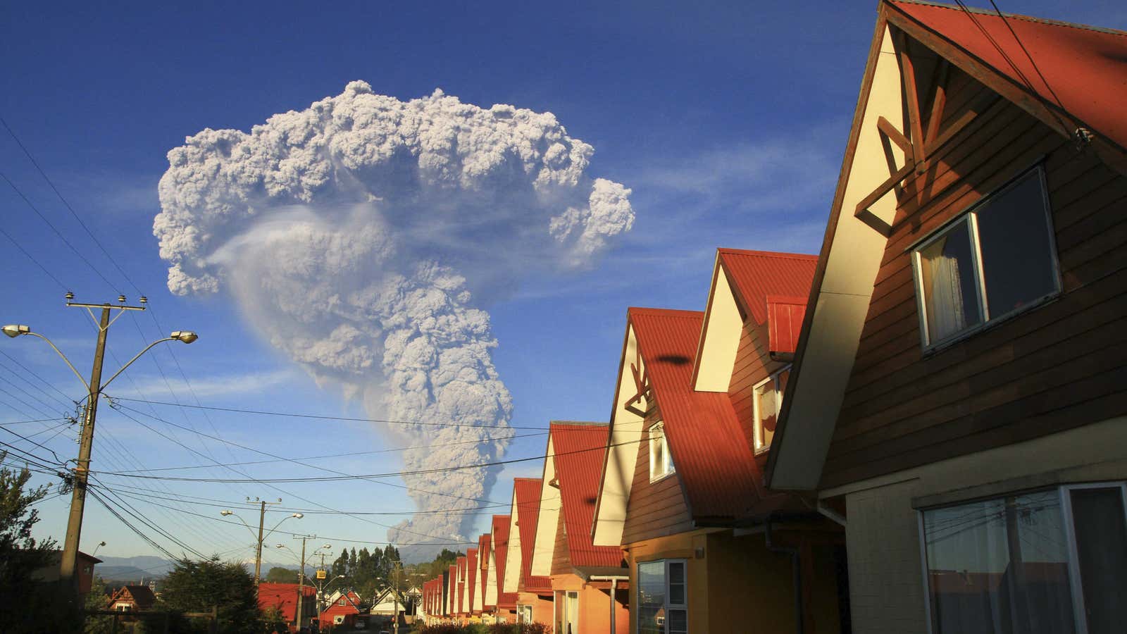 Calbuco erupts, as seen from Puerto Varas, April 22.