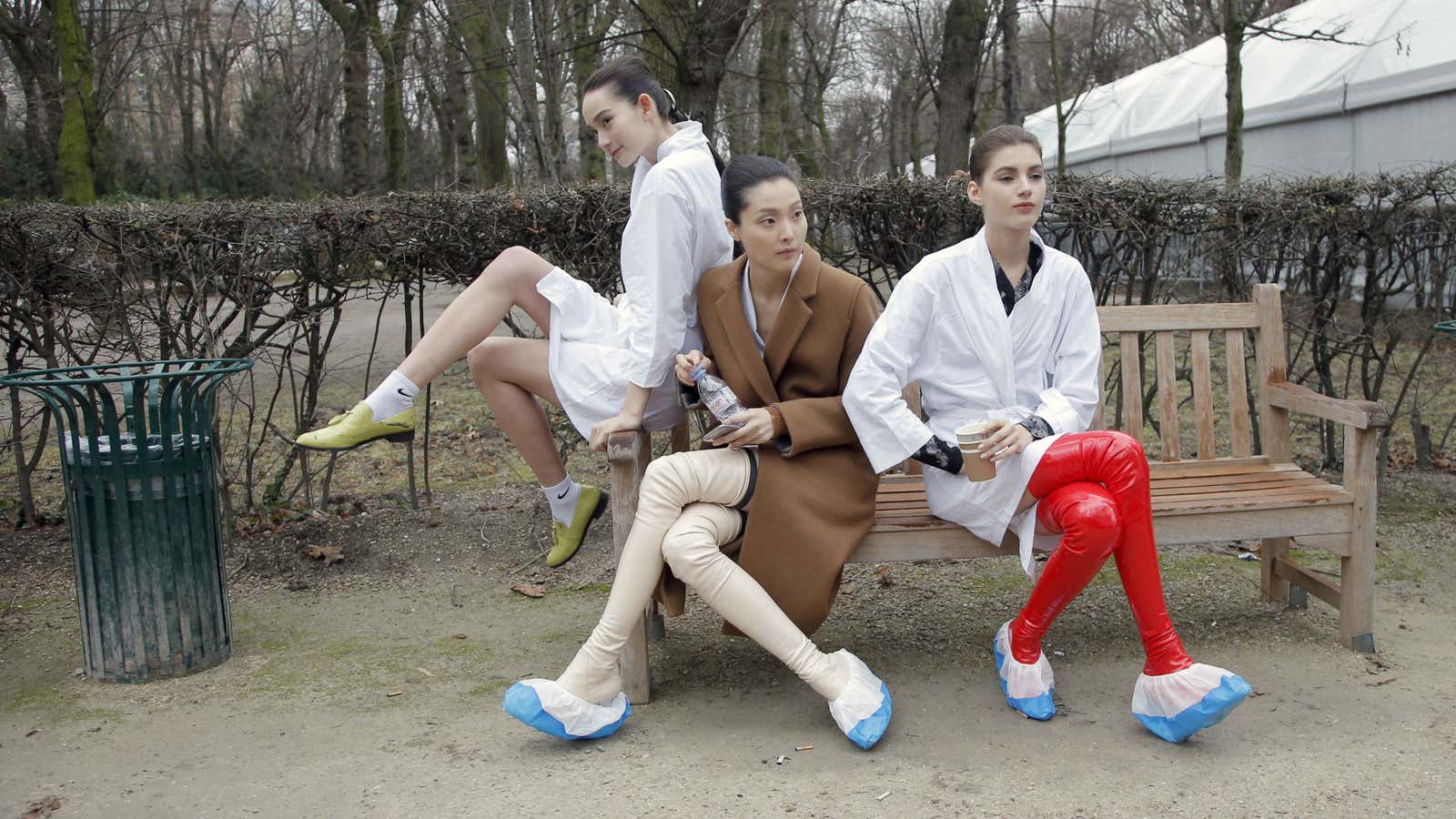 Just another Monday for models on break outside Dior’s couture show in Paris.