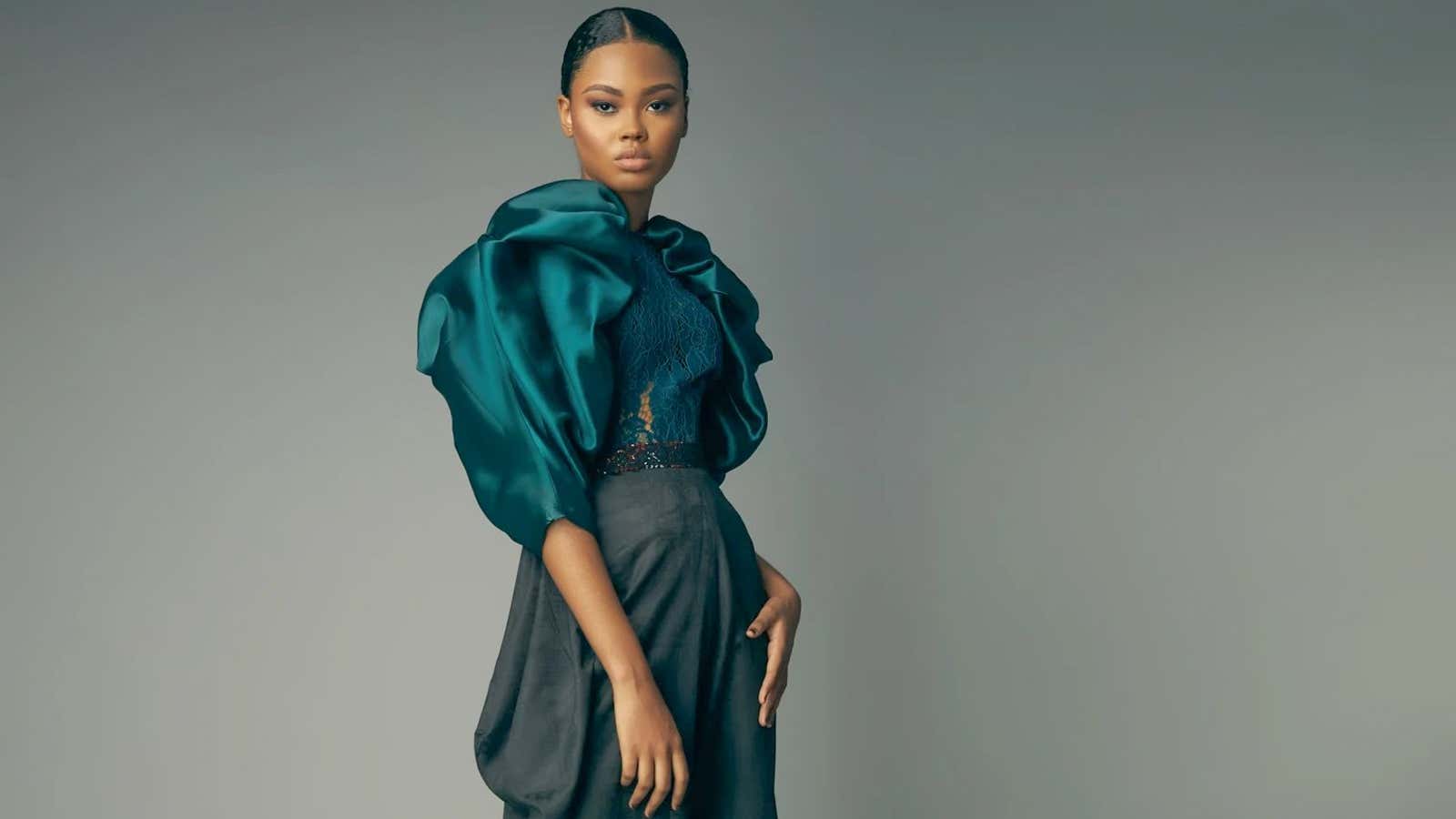 A model in a dress by Ghana’s Christie Brown luxury brand.