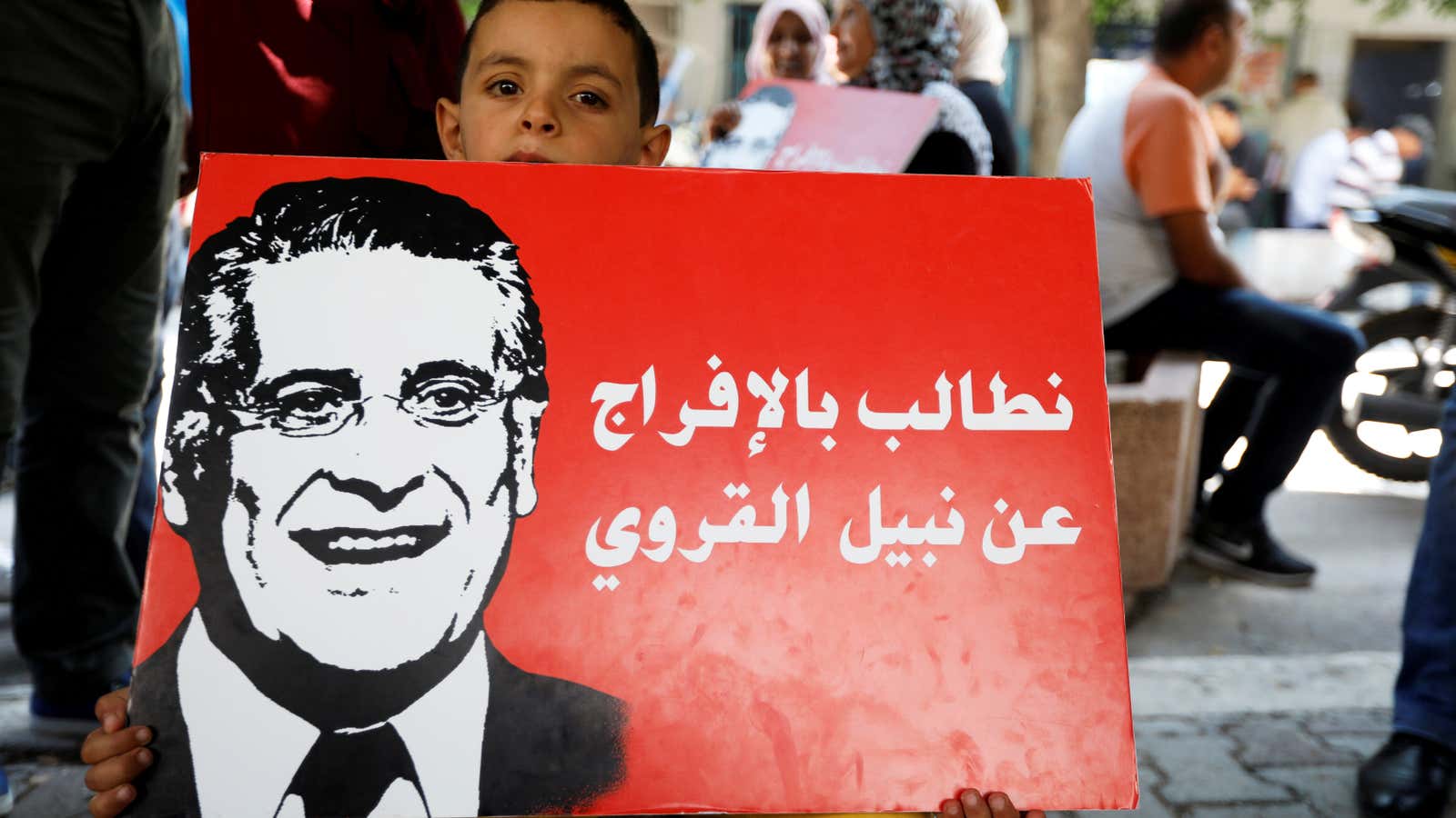 “Release Nabil Karoui”—Tunisia’s frontrunner is currently behind bars.