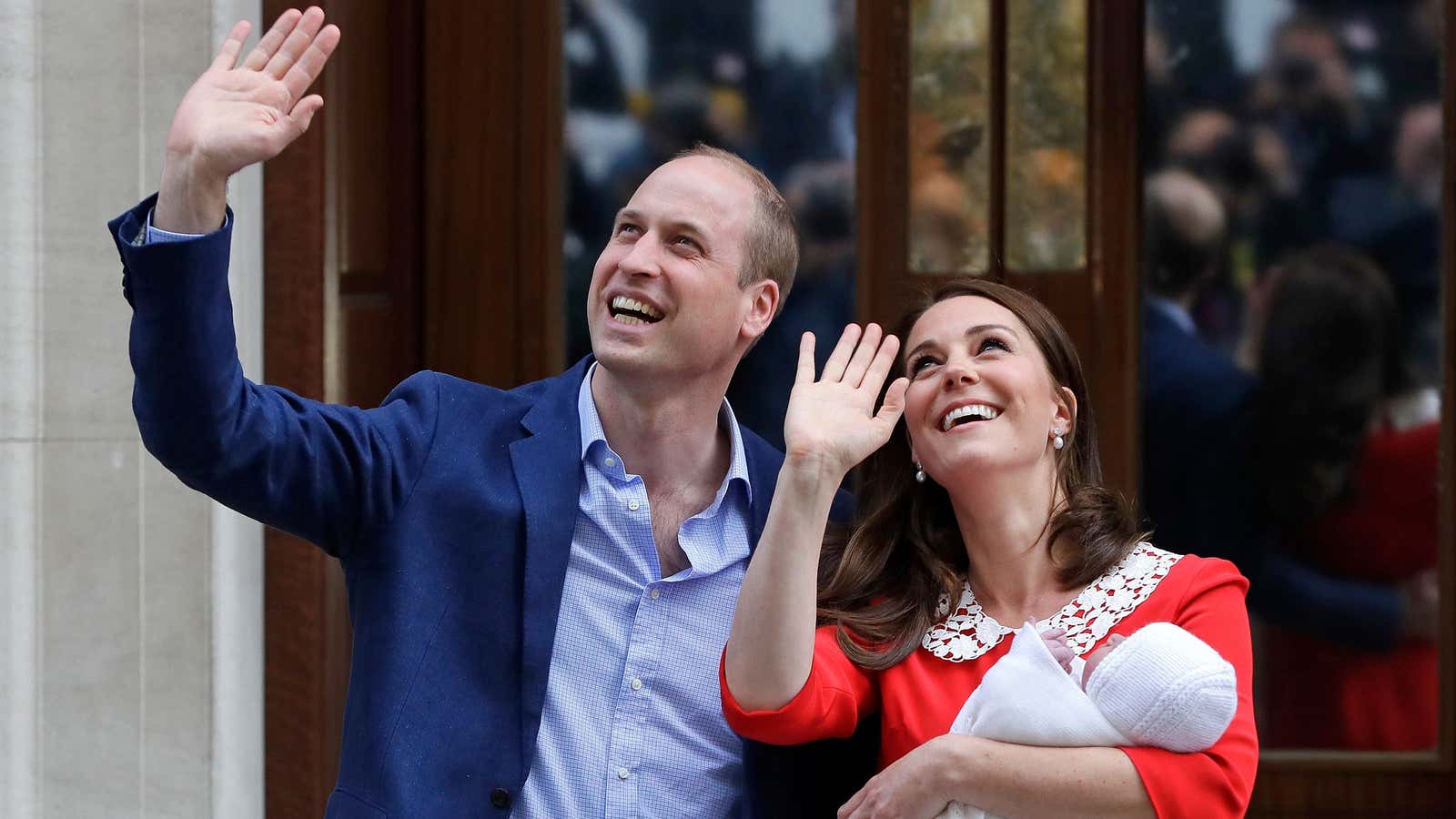 Prince William, Kate Middleton, and their new baby son.