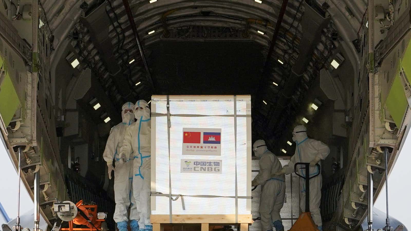 A shipment of 600,000 doses of COVID-19 vaccines arrive in Phnom Penh, Cambodia