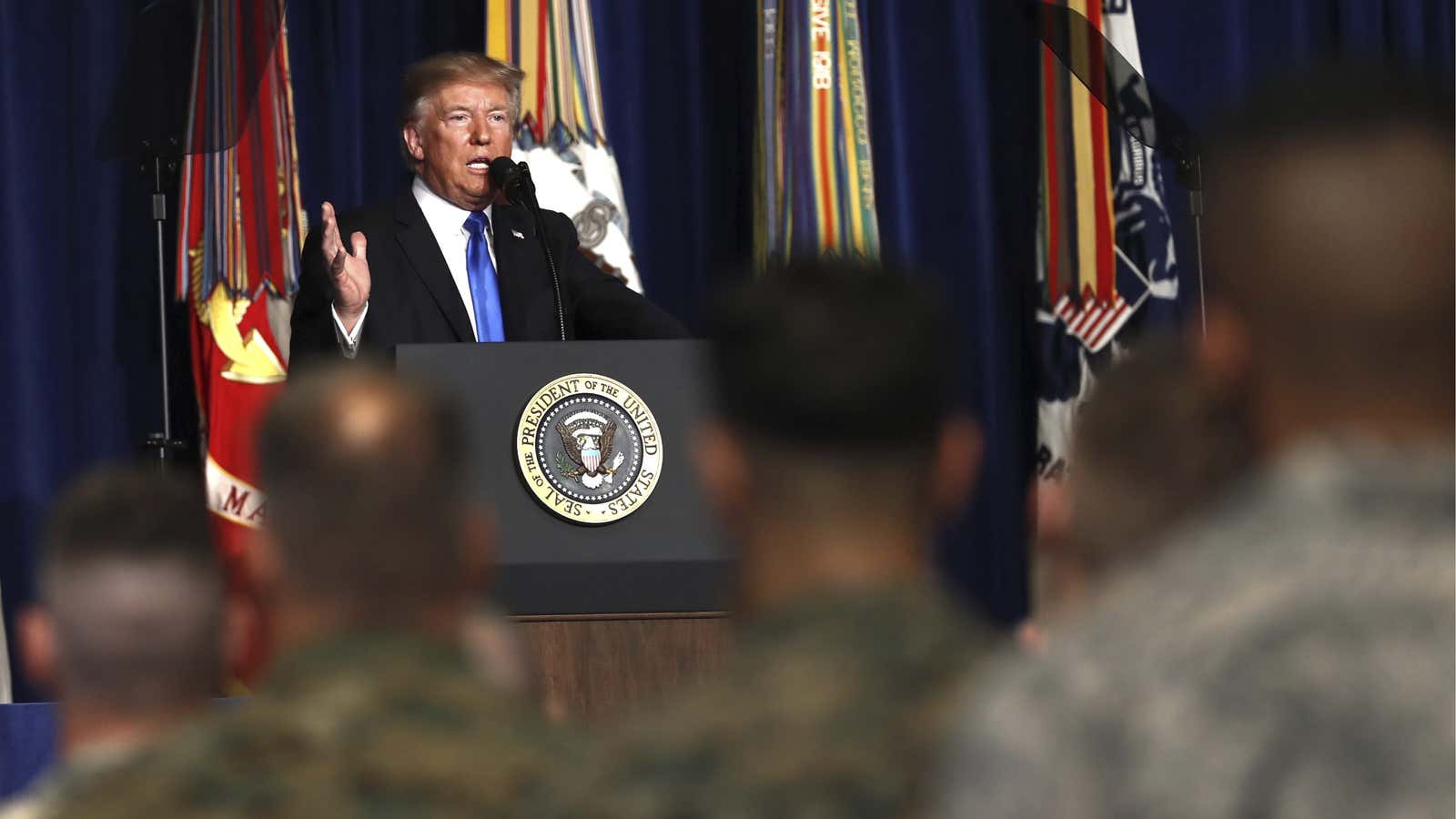 Donald Trump speaks at Fort Myer in Arlington Va., Monday, Aug. 21, 2017.