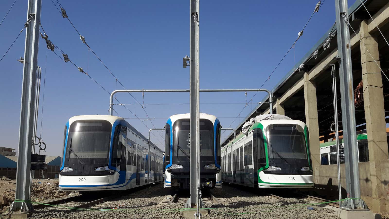 Three Chinese trams in Addis Ababa