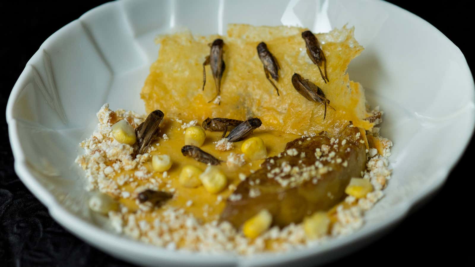 Creamy corn with crickets, care of a French Michelin star restaurant.
