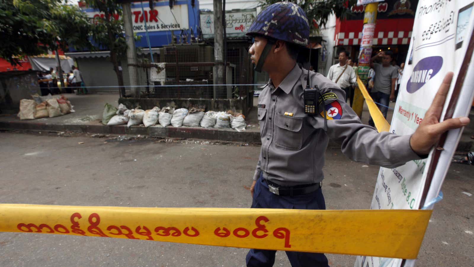 Standing guard in Yangon.