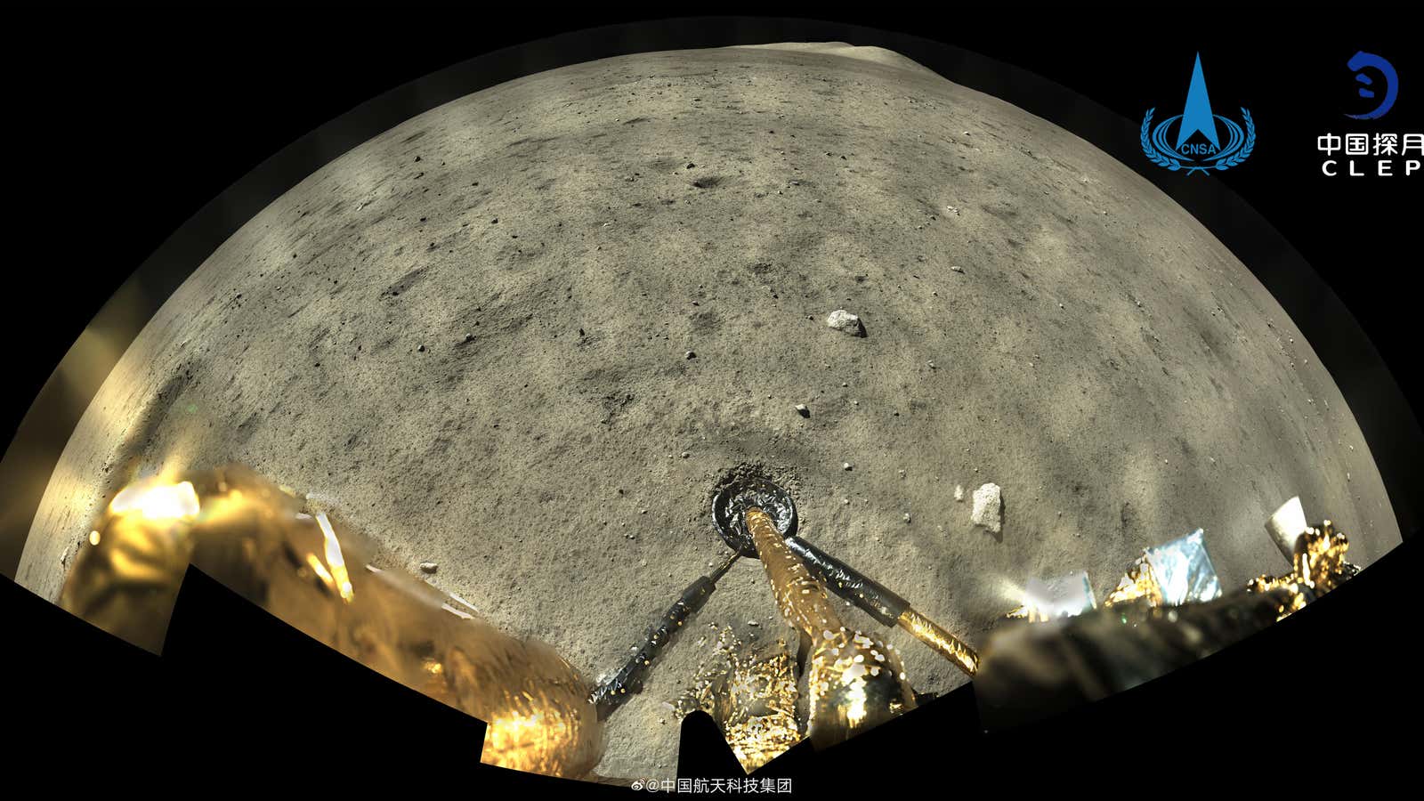 A lunar panorama snapped by Chinaâ€™s Changâ€™e 5 moon lander.
