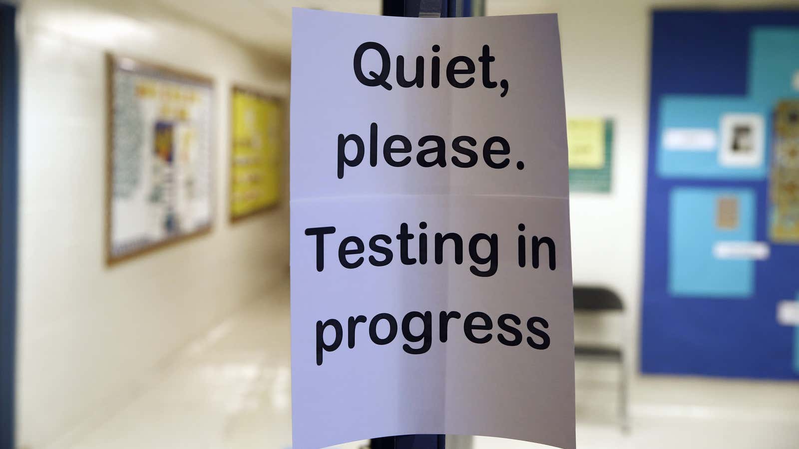 In this photo taken Jan. 17, 2016, a sign is seen at the entrance to a hall for a college test preparation class at Holton…