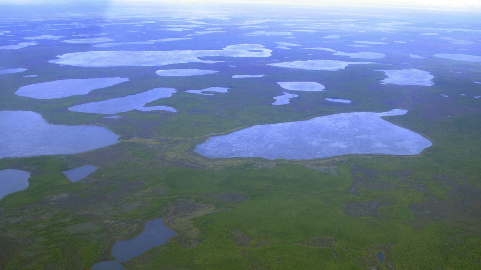 As the permafrost thaws, it often forms “lakes” of meltwater like these in Siberia, which accelerate the thawing further. Now we know there is lots of mercury in there too.