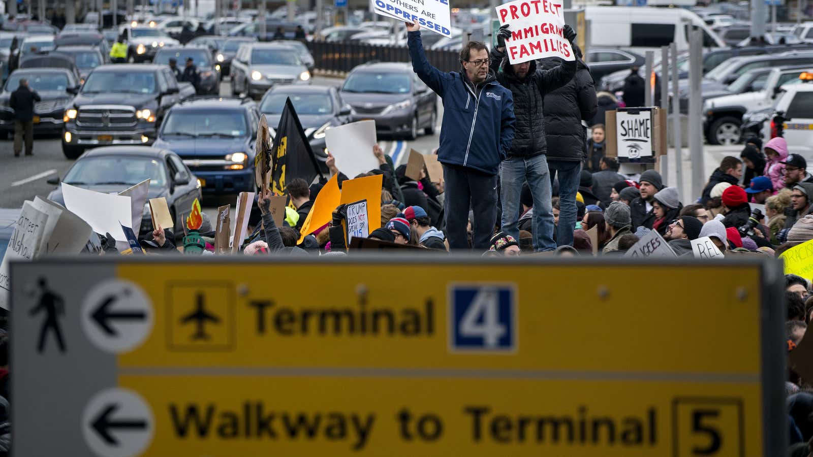 Protesters at JFK airport.