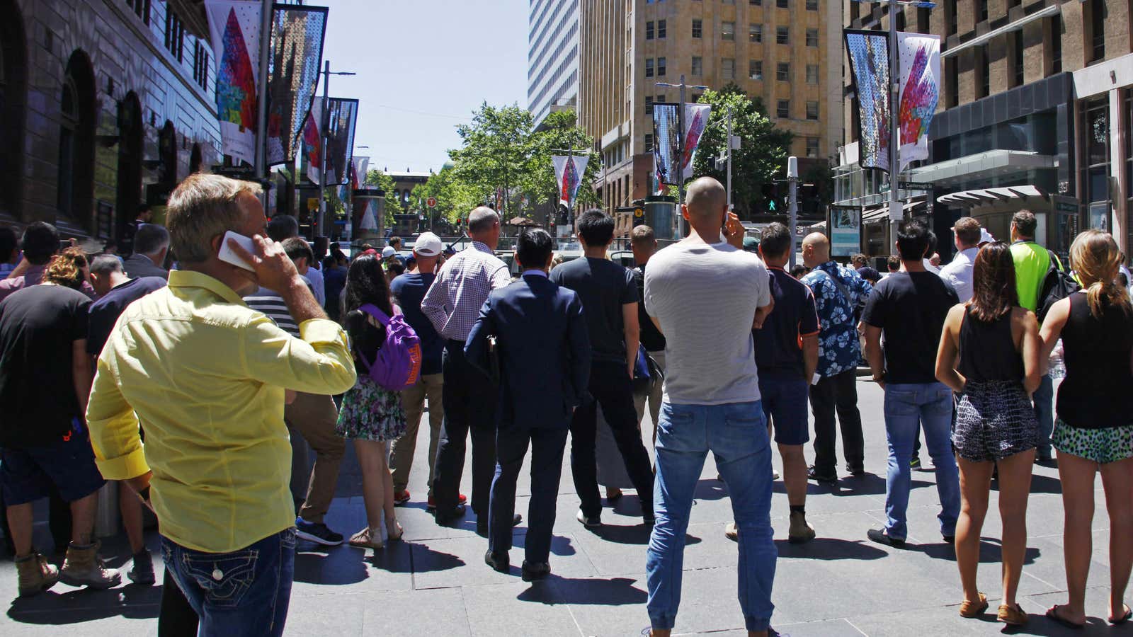 Bystanders outside Martin Place as the hostage crisis unfolded Dec. 15.