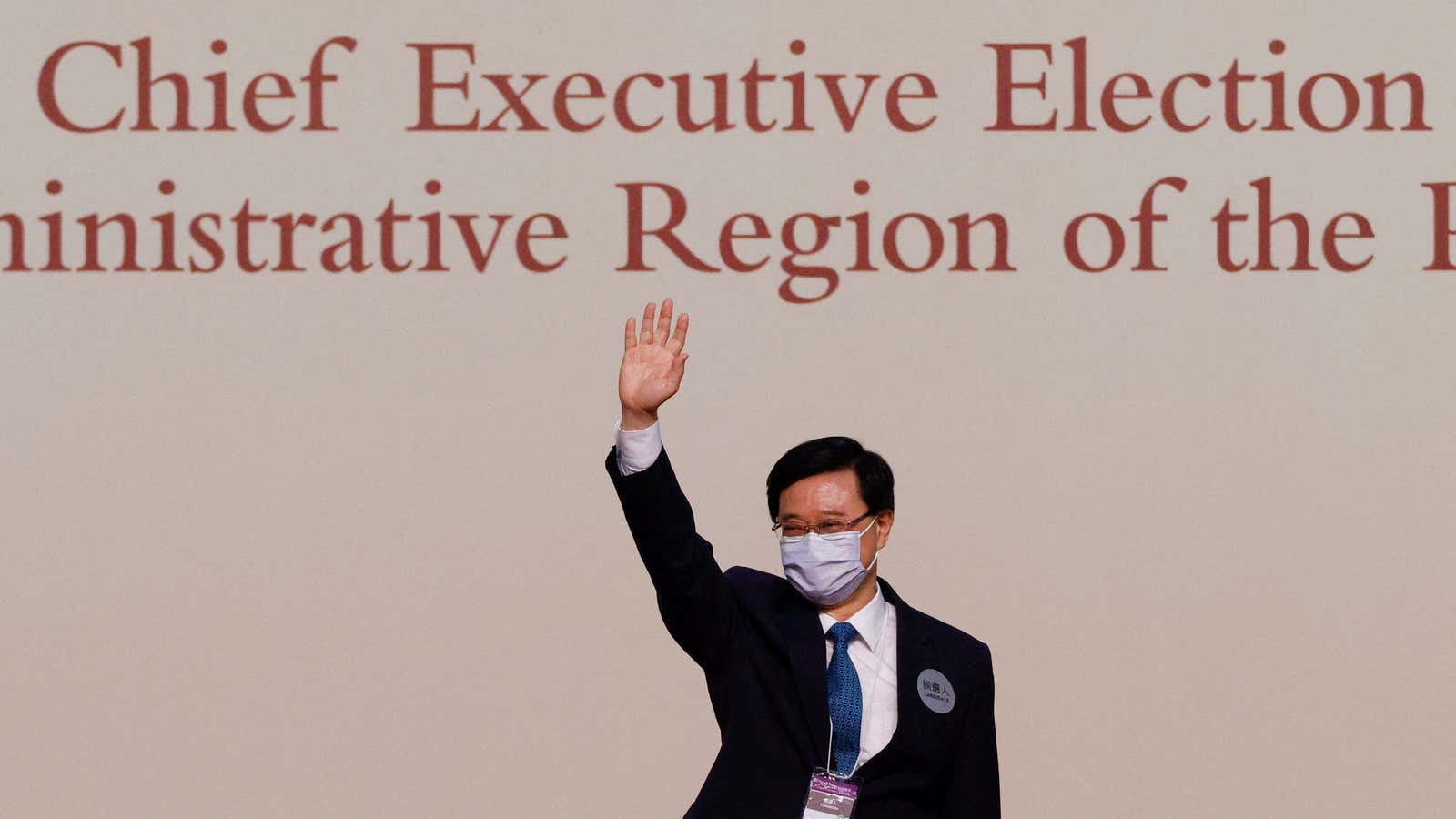 John Lee celebrates after being elected as Hong Kong’s Chief Executive.