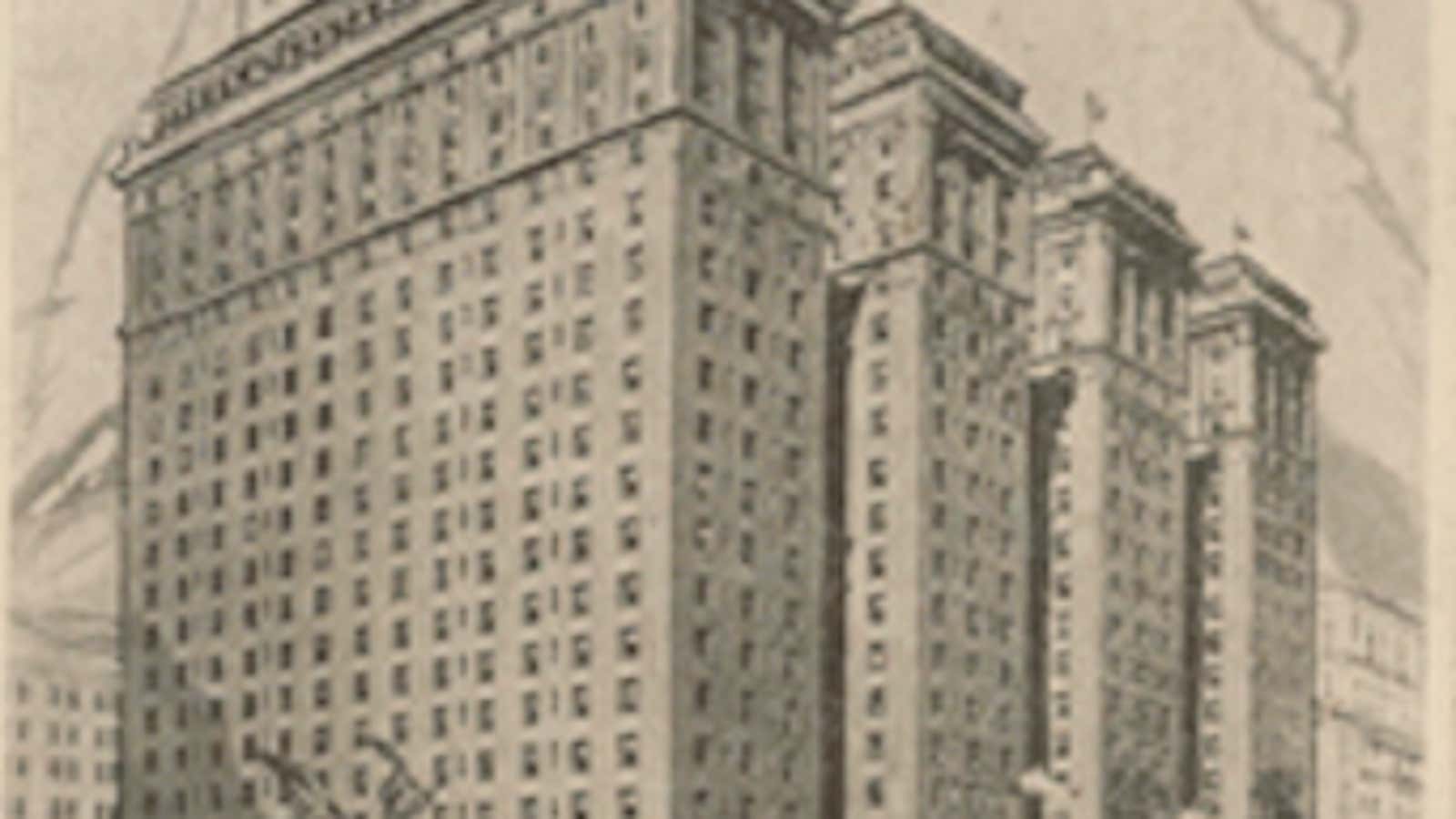 The Hotel Pennsylvania, as pictured on the menu for its 1919 opening dinner.