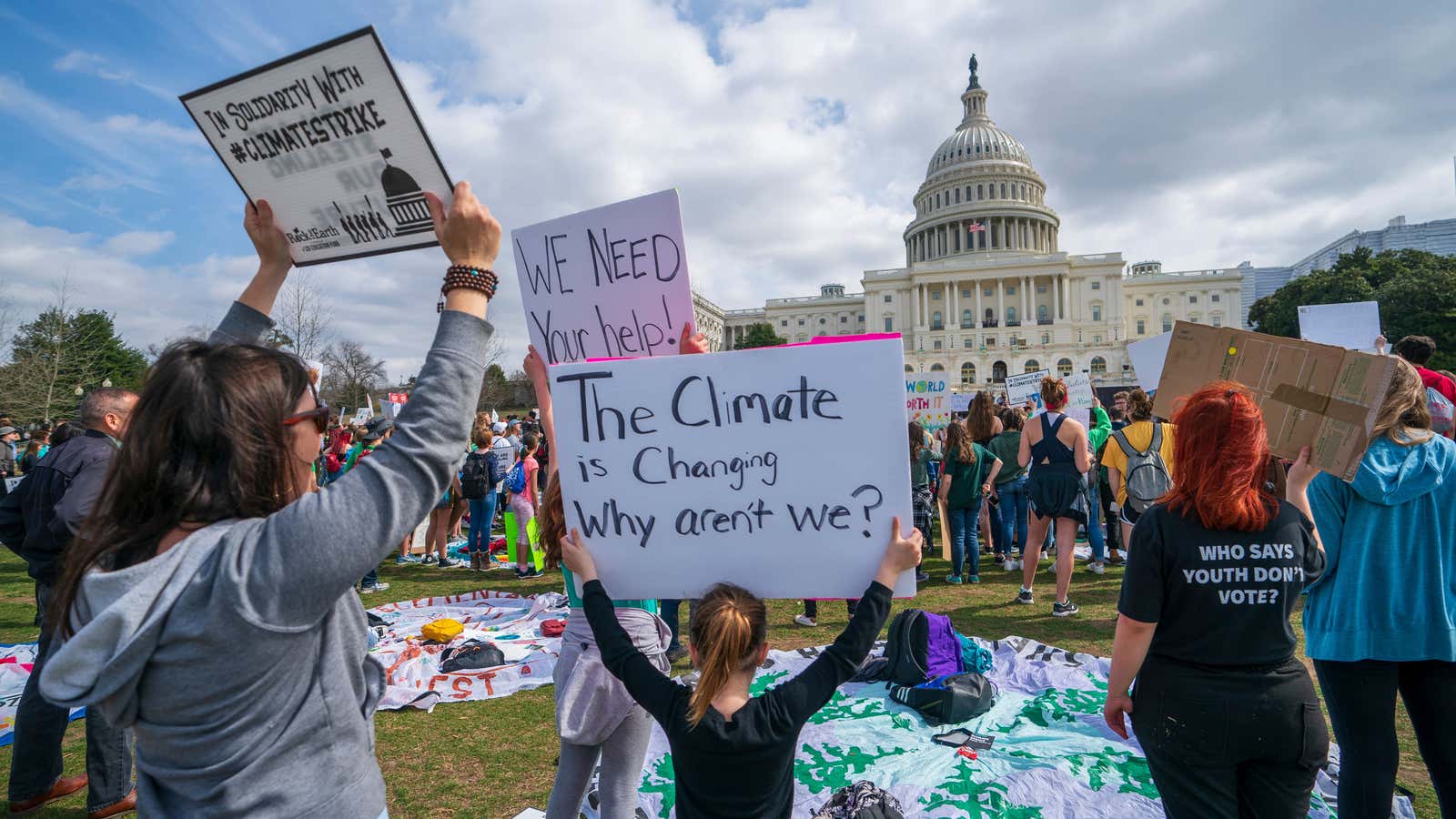 Young demonstrators join the 2019 International Youth Climate Strike event at the Capitol in Washington