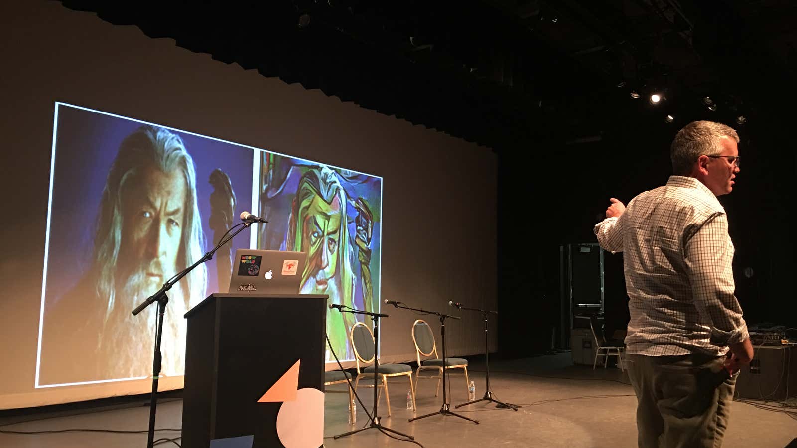 Google researcher Douglas Eck showing off an AI-generated image at Moogfest.