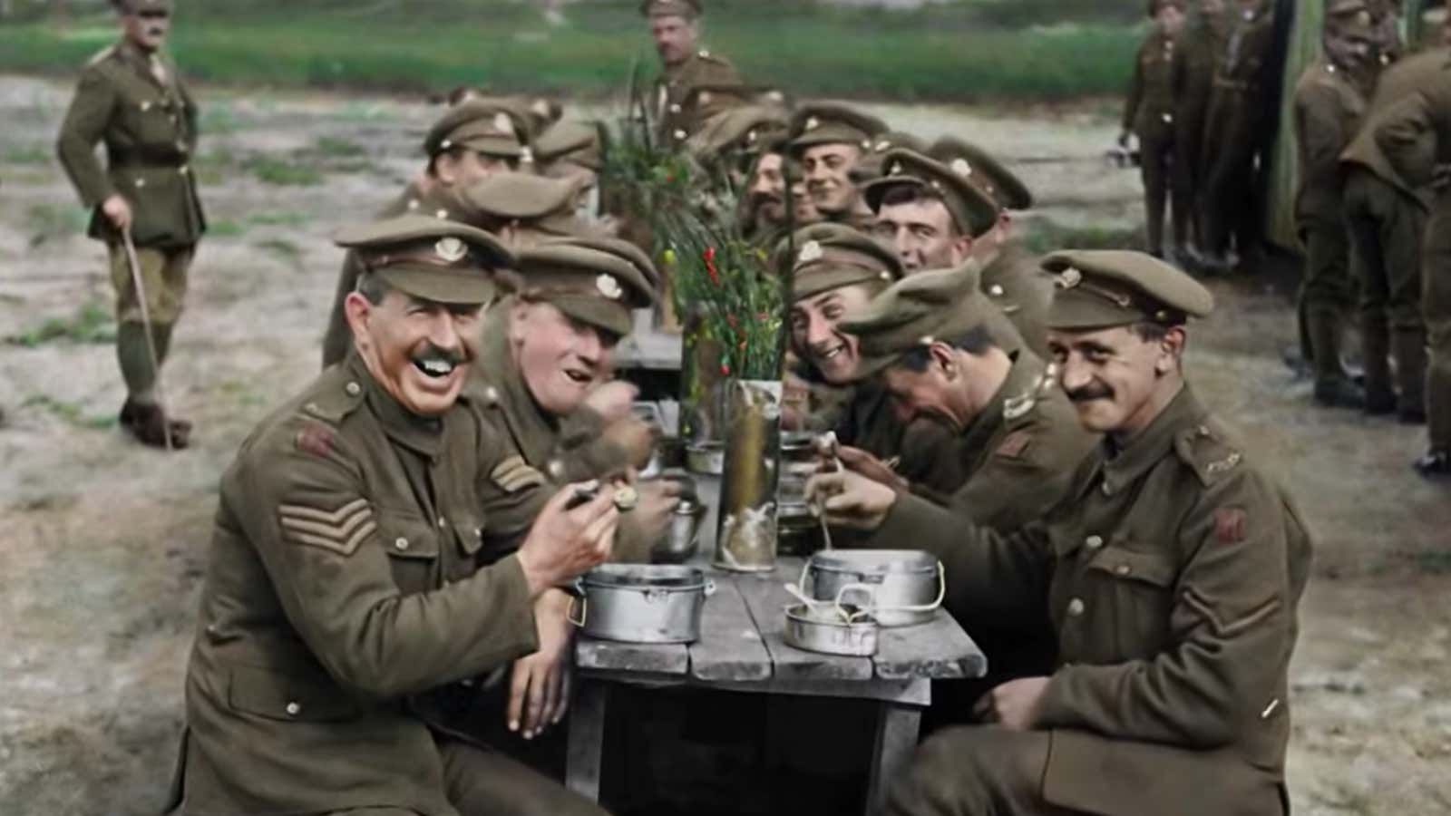 The 100-year-old footage has been digitally restored and colorized.