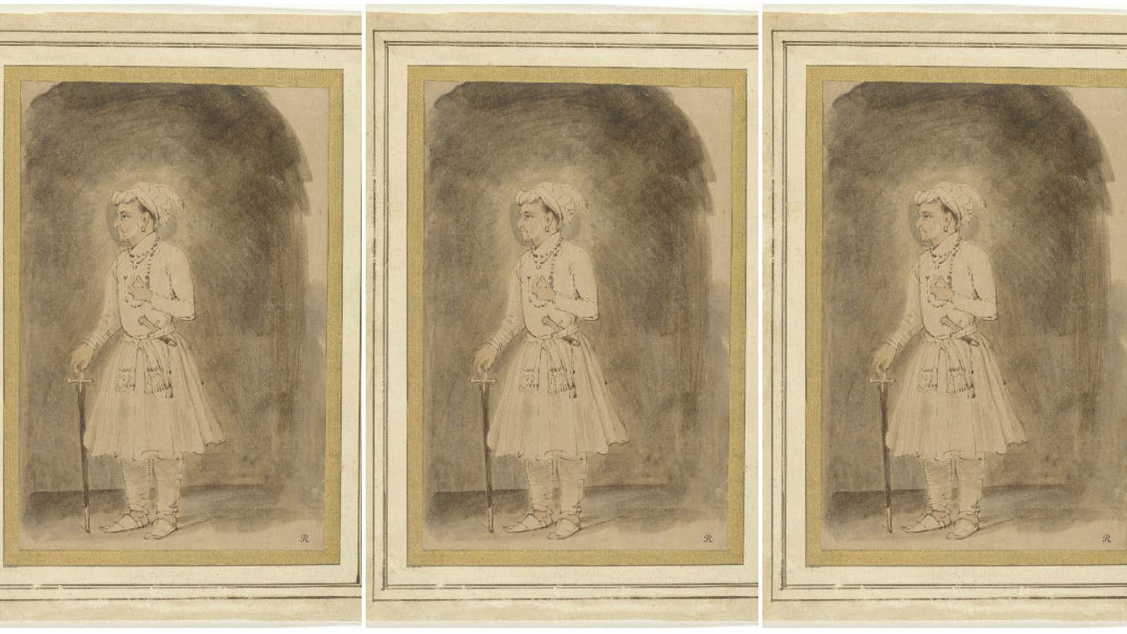 A drawing of the Mughal emperor Jahangir by Dutch painter Rembrandt.