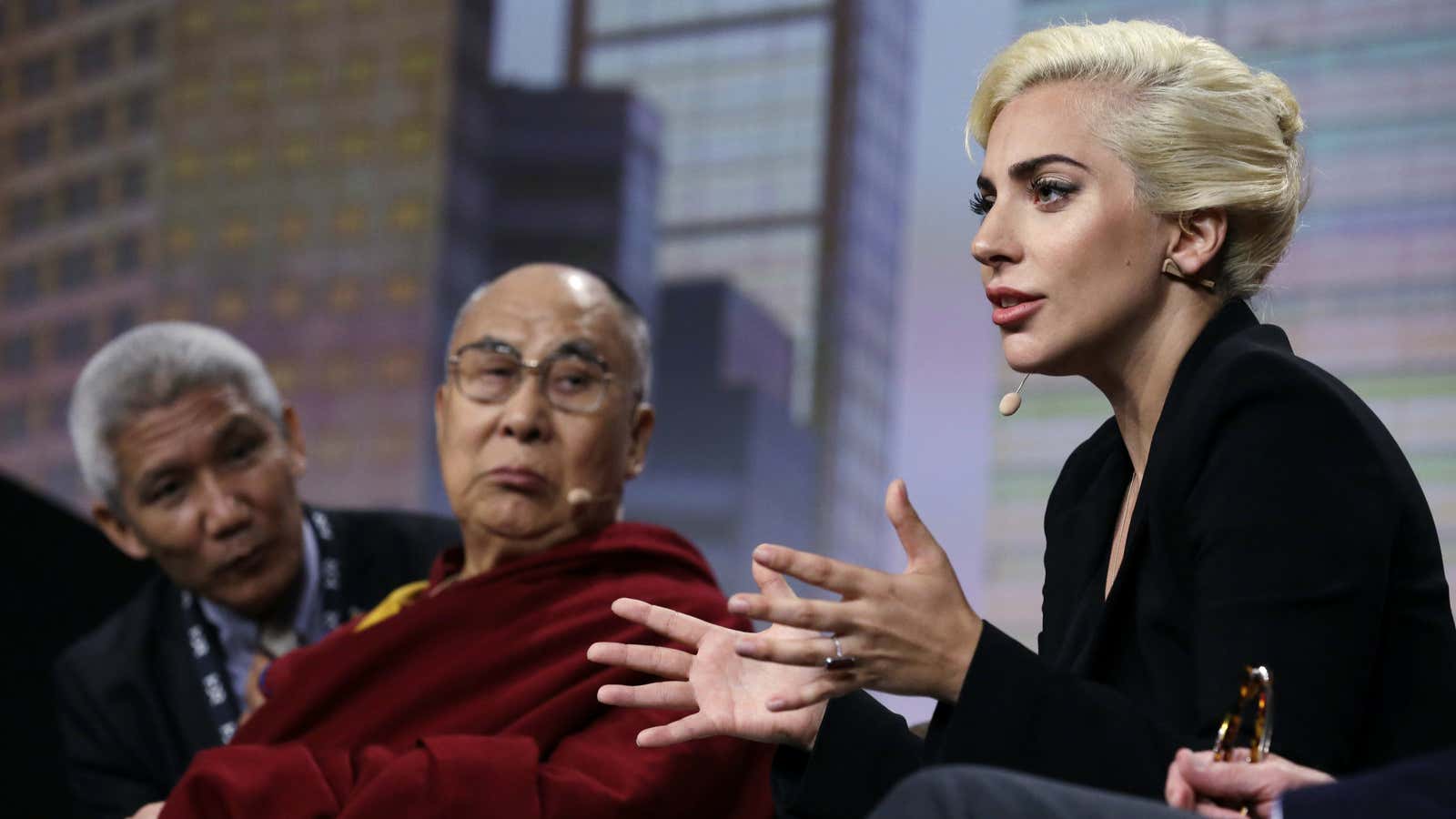 Lady Gaga with the Dalai Lama.