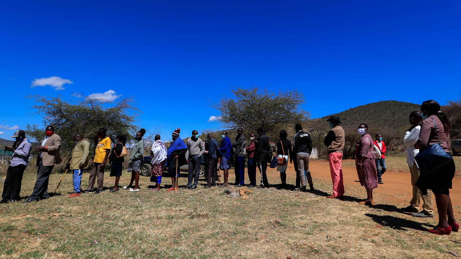 People queue to get vaccinated against covid-19 in Kajiado, Kenya.