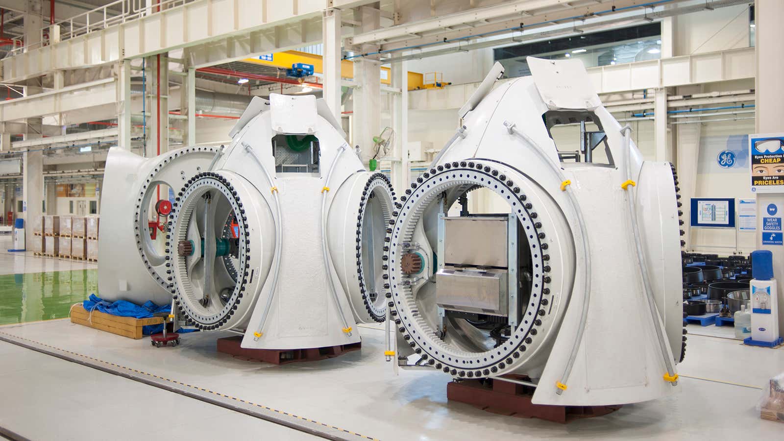 The wind turbine hub assembly at GE’s multi-modal manufacturing facility in Pune.