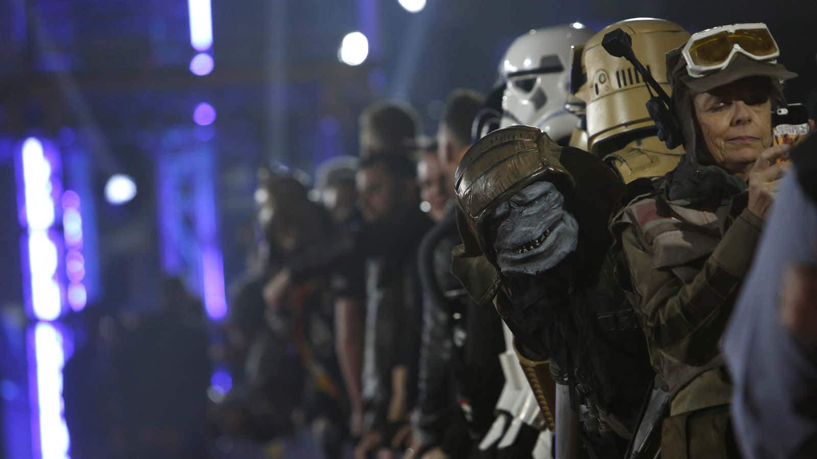 Audience members line up at the red carpet premiere of Rogue One: A Star Wars Story.