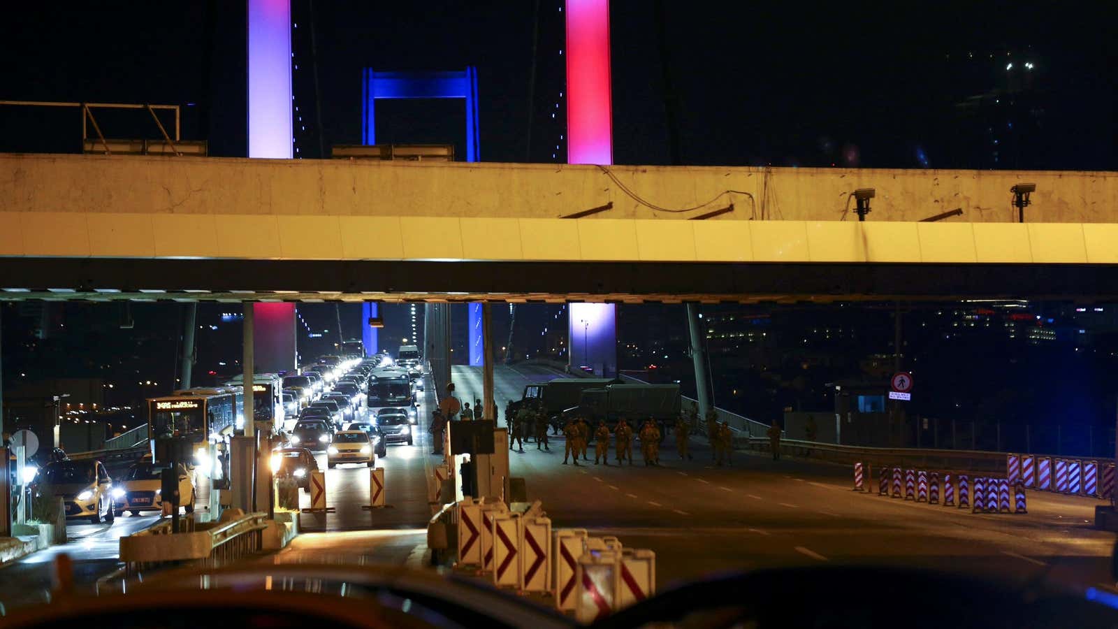 Turkish military block access to the Bosphorus bridge.