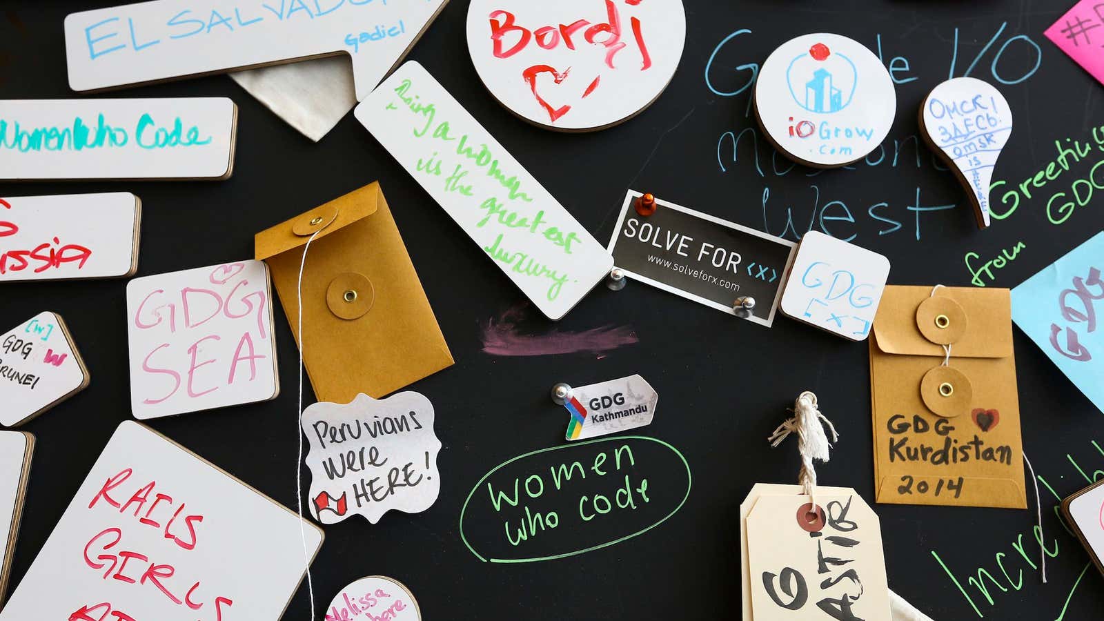 A board of notes by women attending the Google I/O developers conference in San Francisco in June.