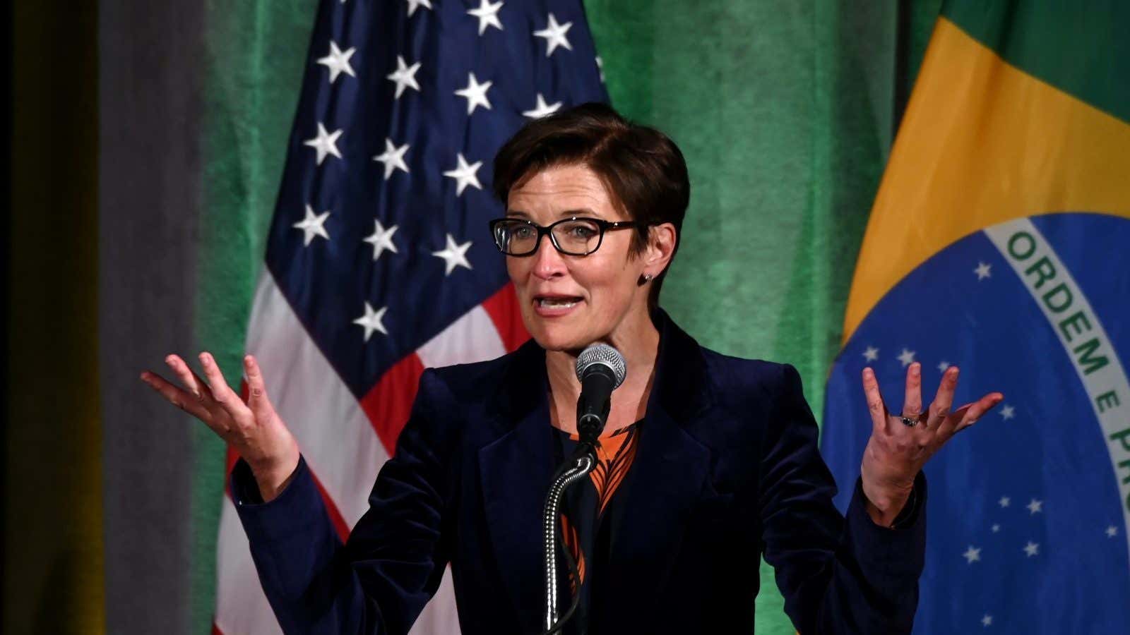 Citigroup executive Jane Fraser, who was named the company’s next CEO on Thursday, addresses a Brazil-U.S. Business Council forum in Washington, U.S. March 18, 2019.