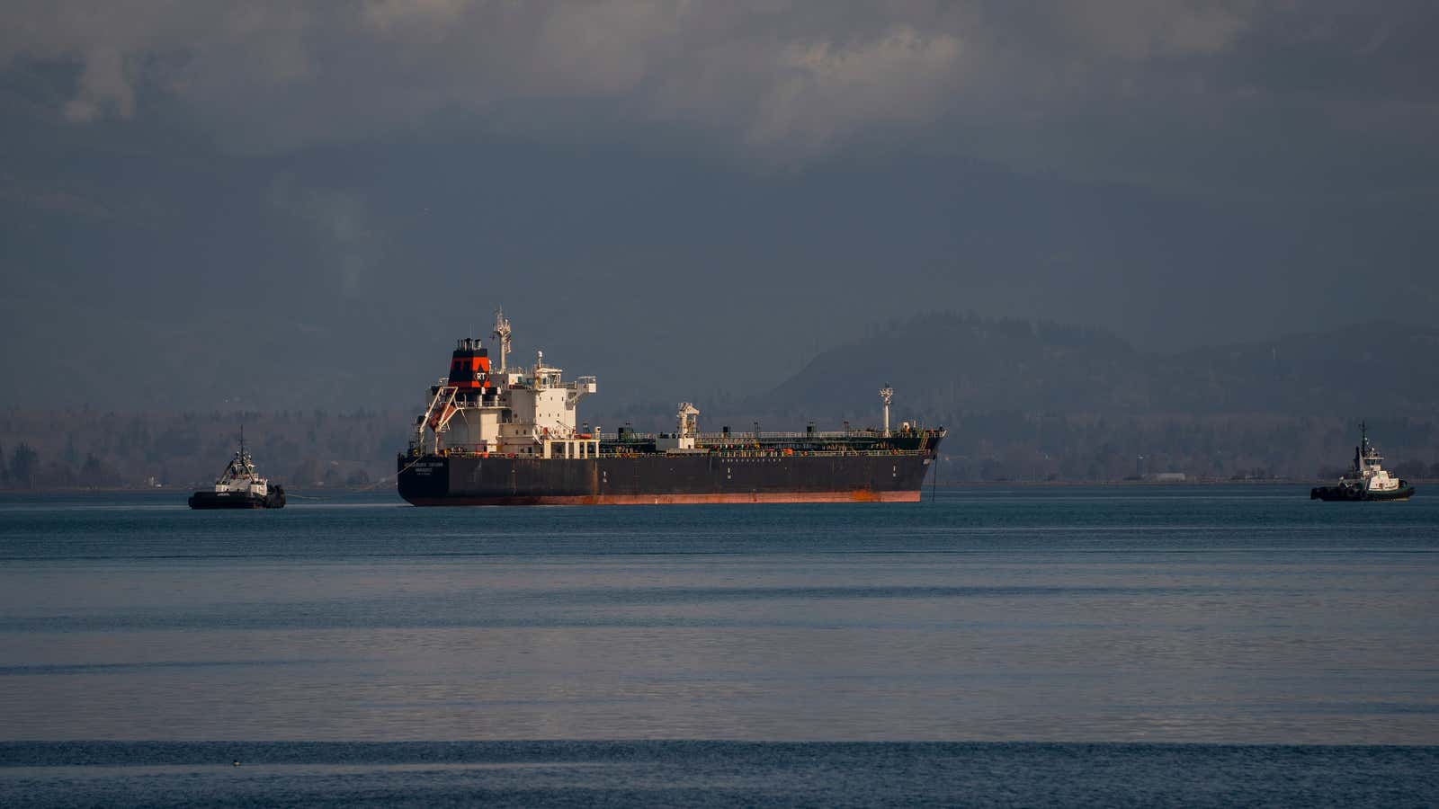 An oil tanker waits to load its cargo.