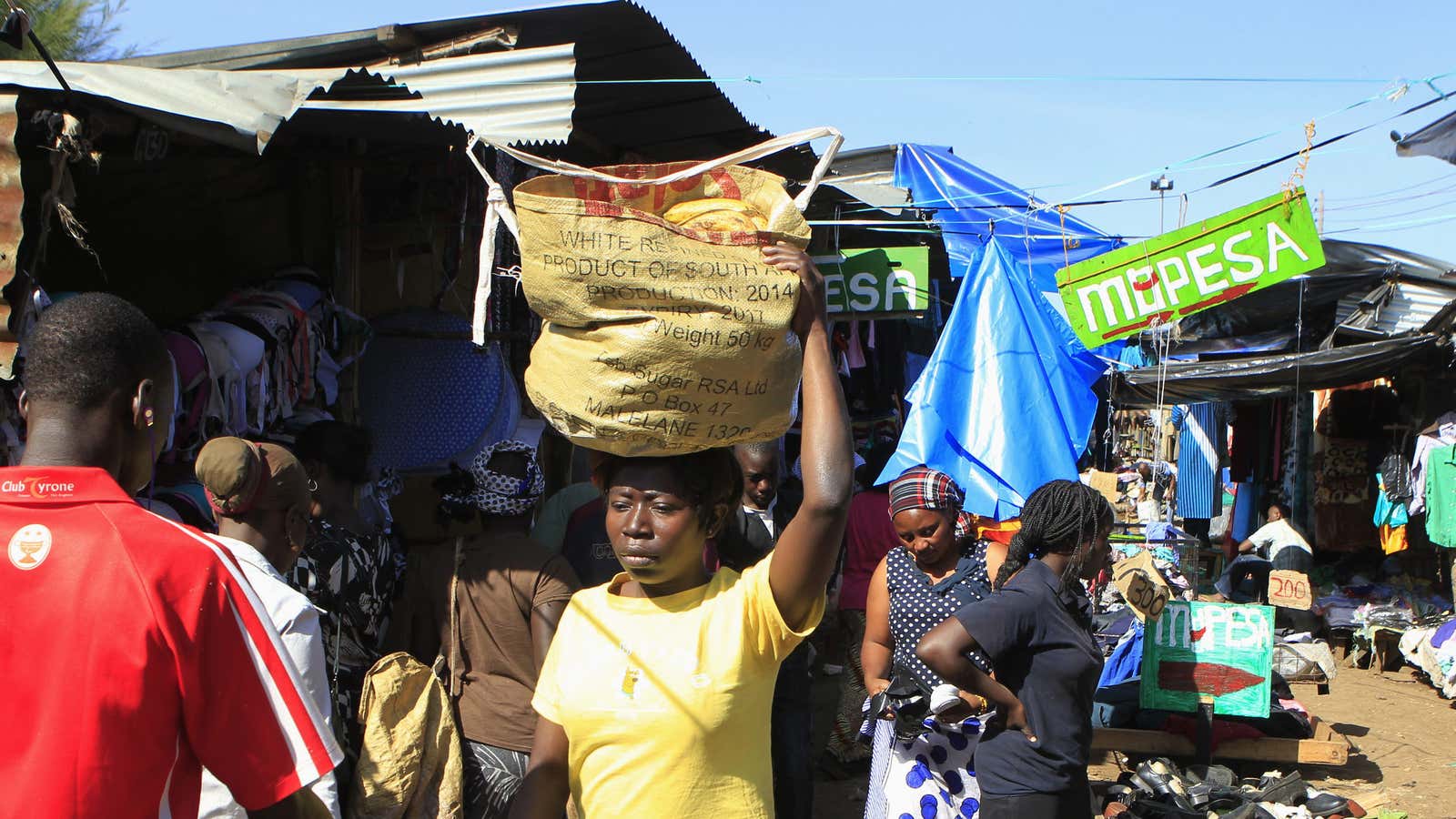 A market in Kibera neighborhood of Nairobi where informal transactions now take place over M-Pesa.