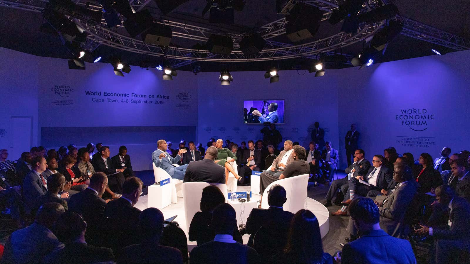 Iyin Aboyeji at Quartz Africa panel at the World Economic Forum in Cape Town, South Africa