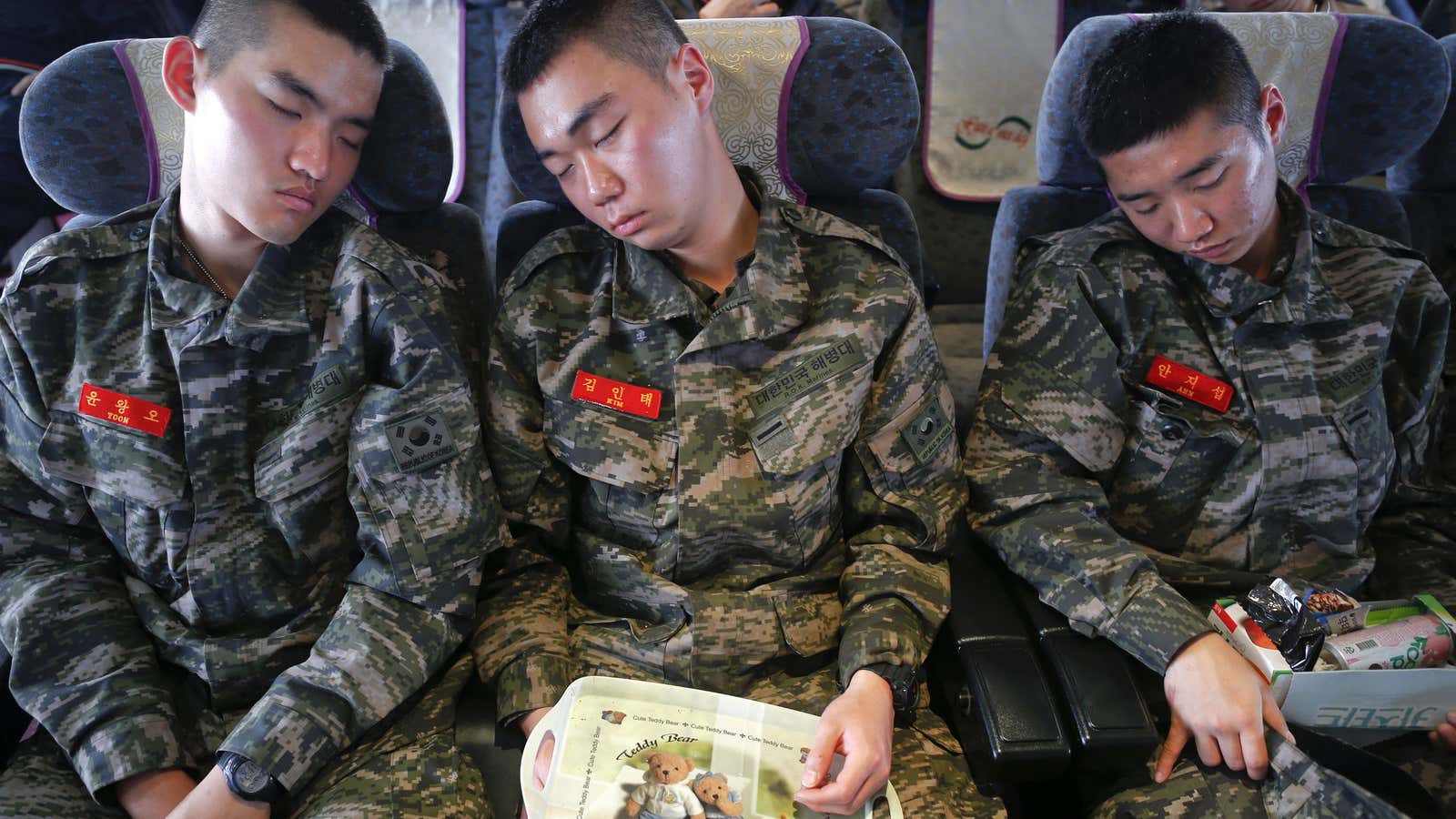 South Korean marines catch up on some much-needed rest.