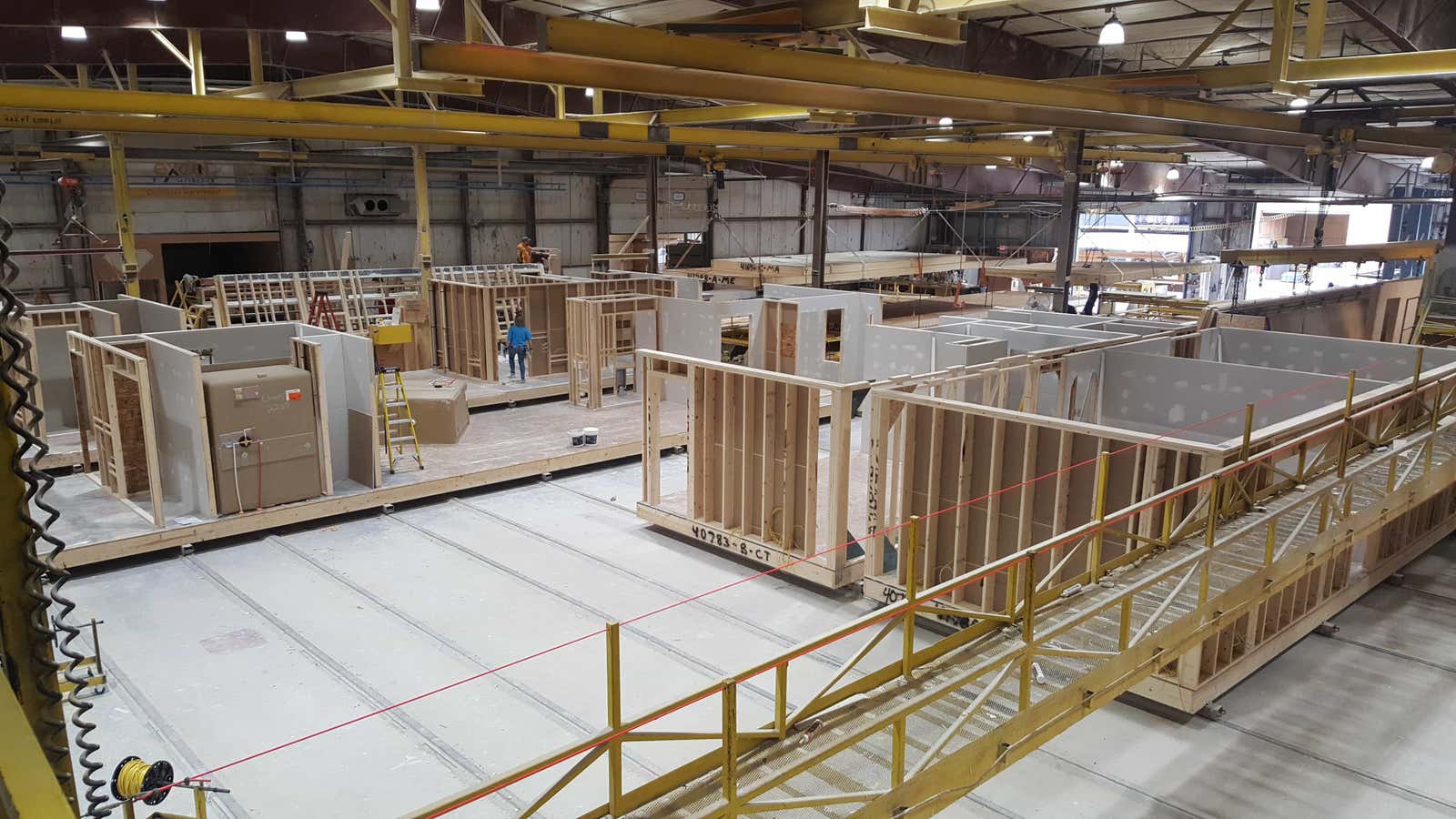 Modular homes being built in a factory