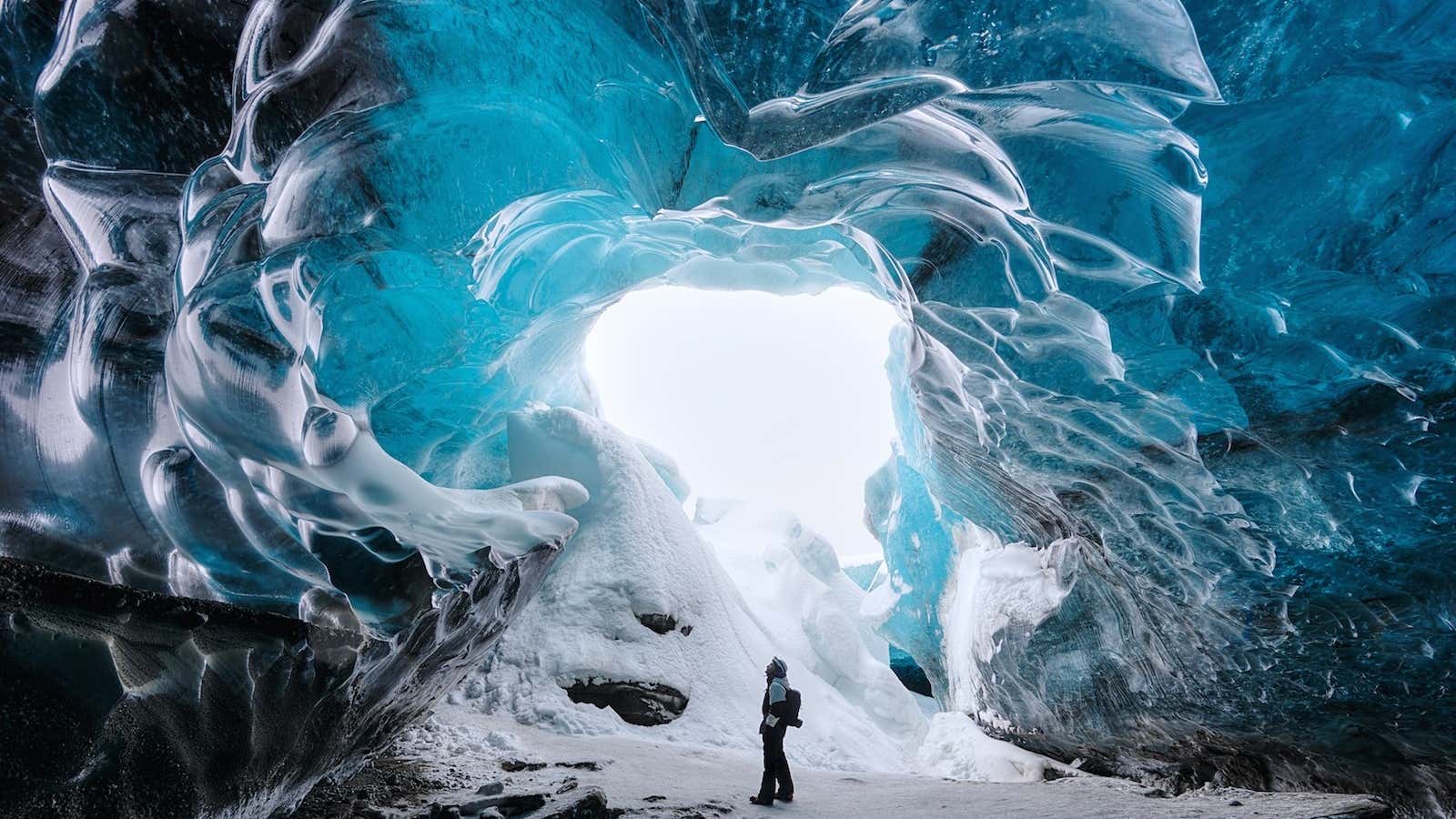 Ice cave at the Vatnajokull Glacier in Iceland.