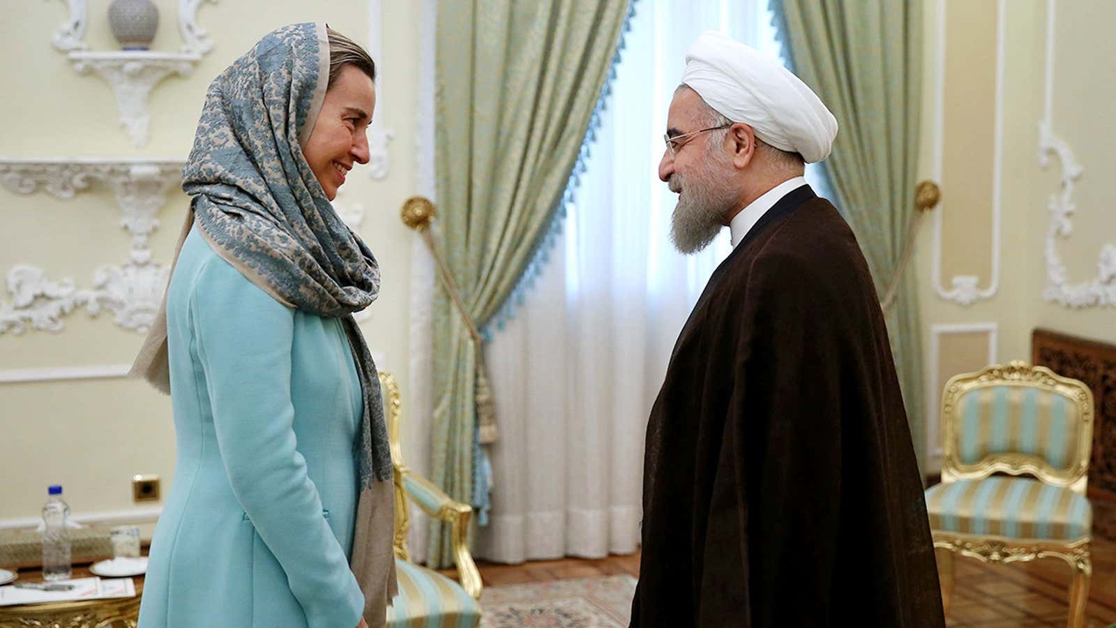 Mogherini meets Iranian president Rouhani.
