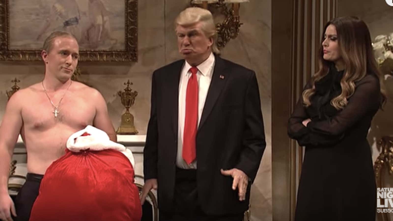 It’s Christmas at Trump Tower, and “Saturday Night Live” has loads of gifts in its bag