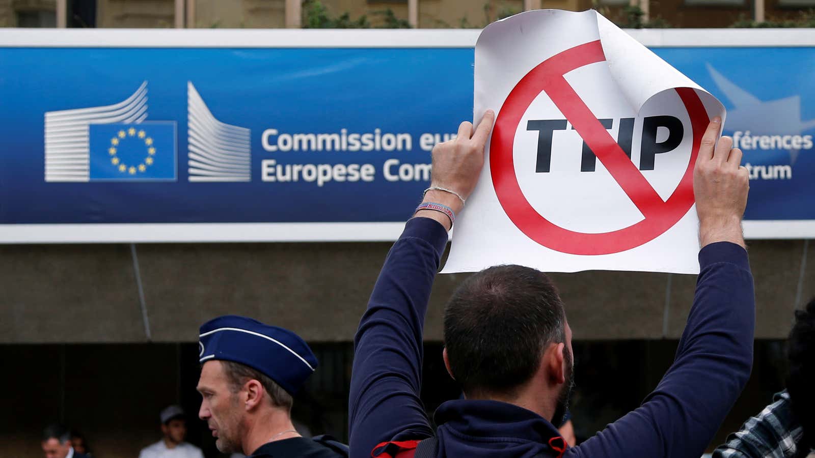 Protests against TTIP were held in Brussels in July.