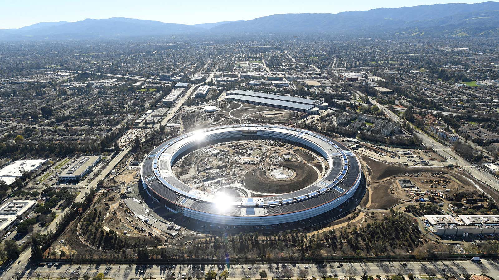 Apple’s new campus, with a few trees planted.