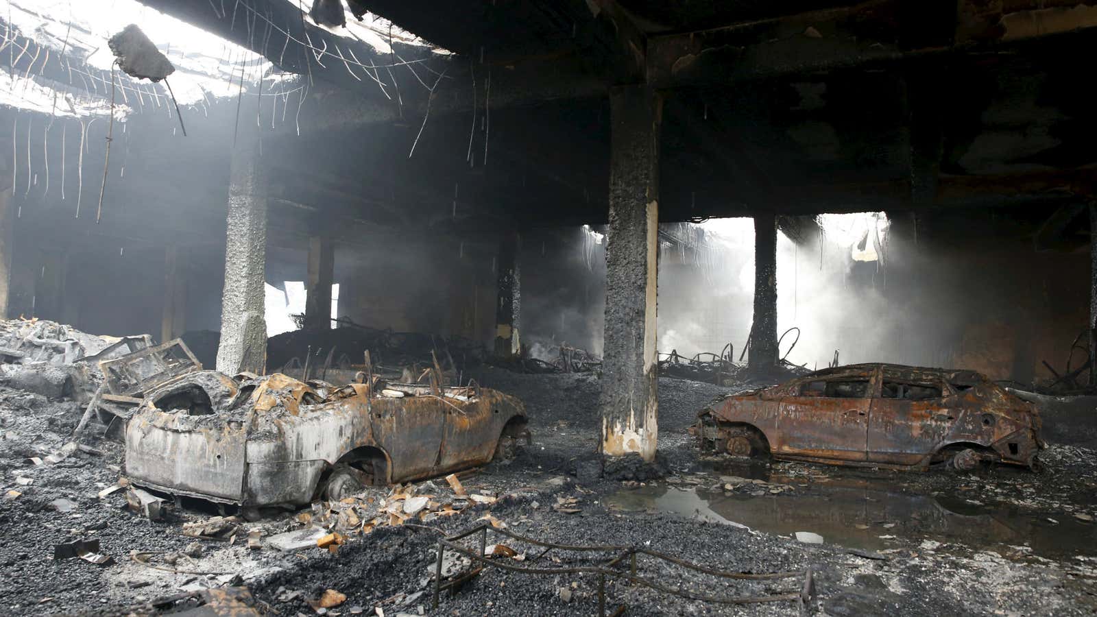 The interior of the factory after last week’s fire.