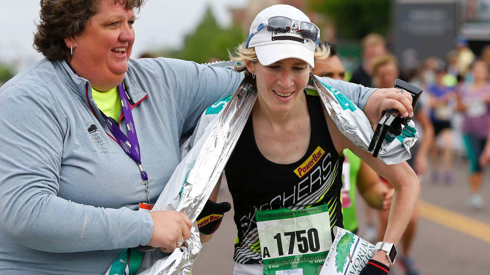Camille Herron crosses the finish line of the Oklahoma City Memorial Marathon in 2015.