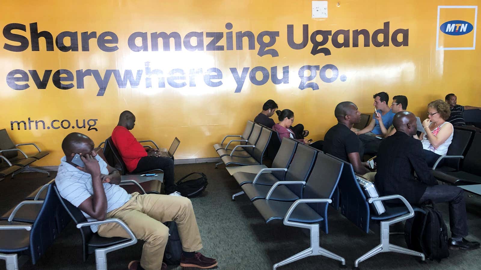 An MTN billboard in Entebbe international airport in Entebbe, Uganda