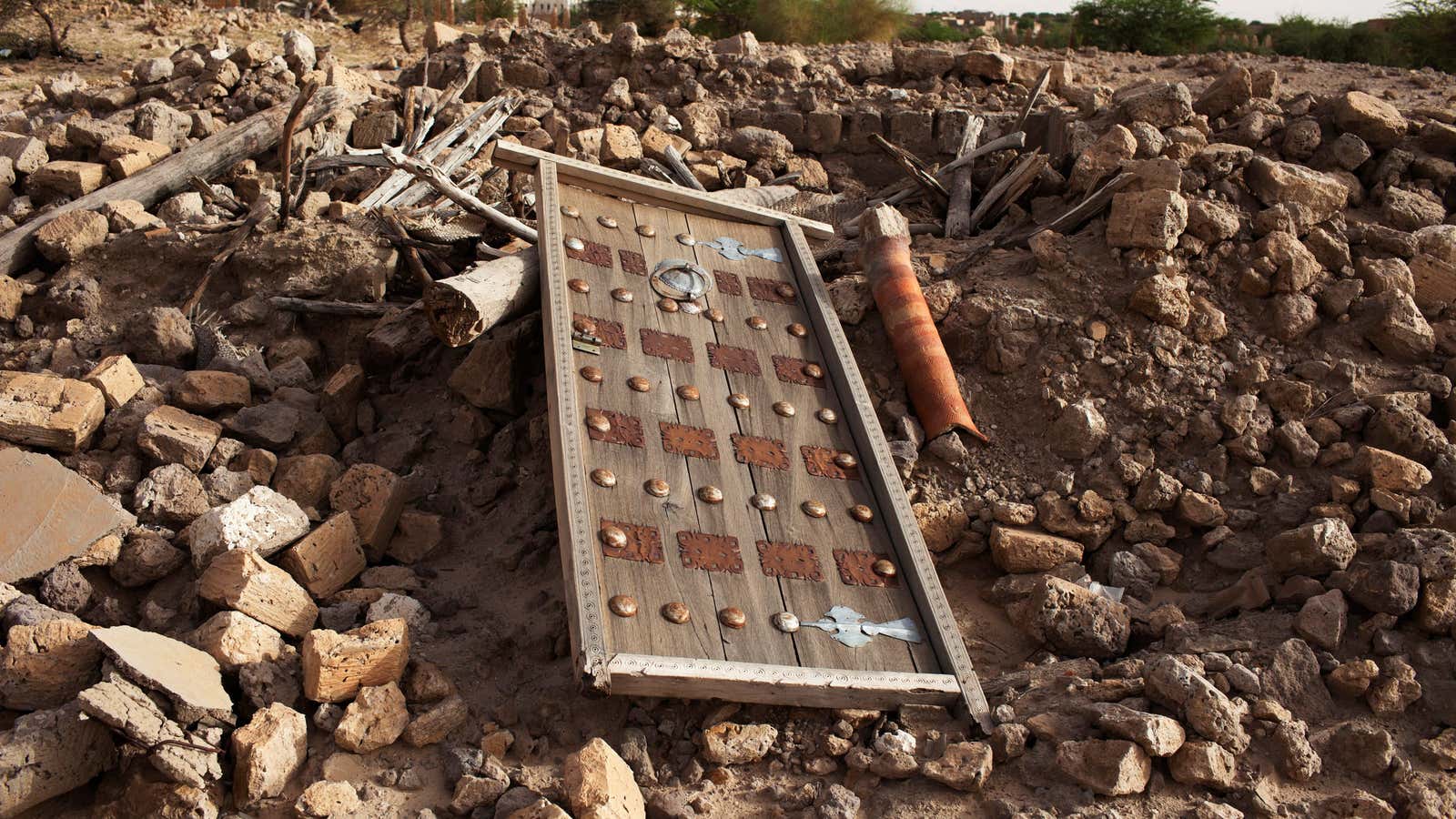 Rubble from an ancient mausoleum destroyed by Islamist militants in Timbuktu.